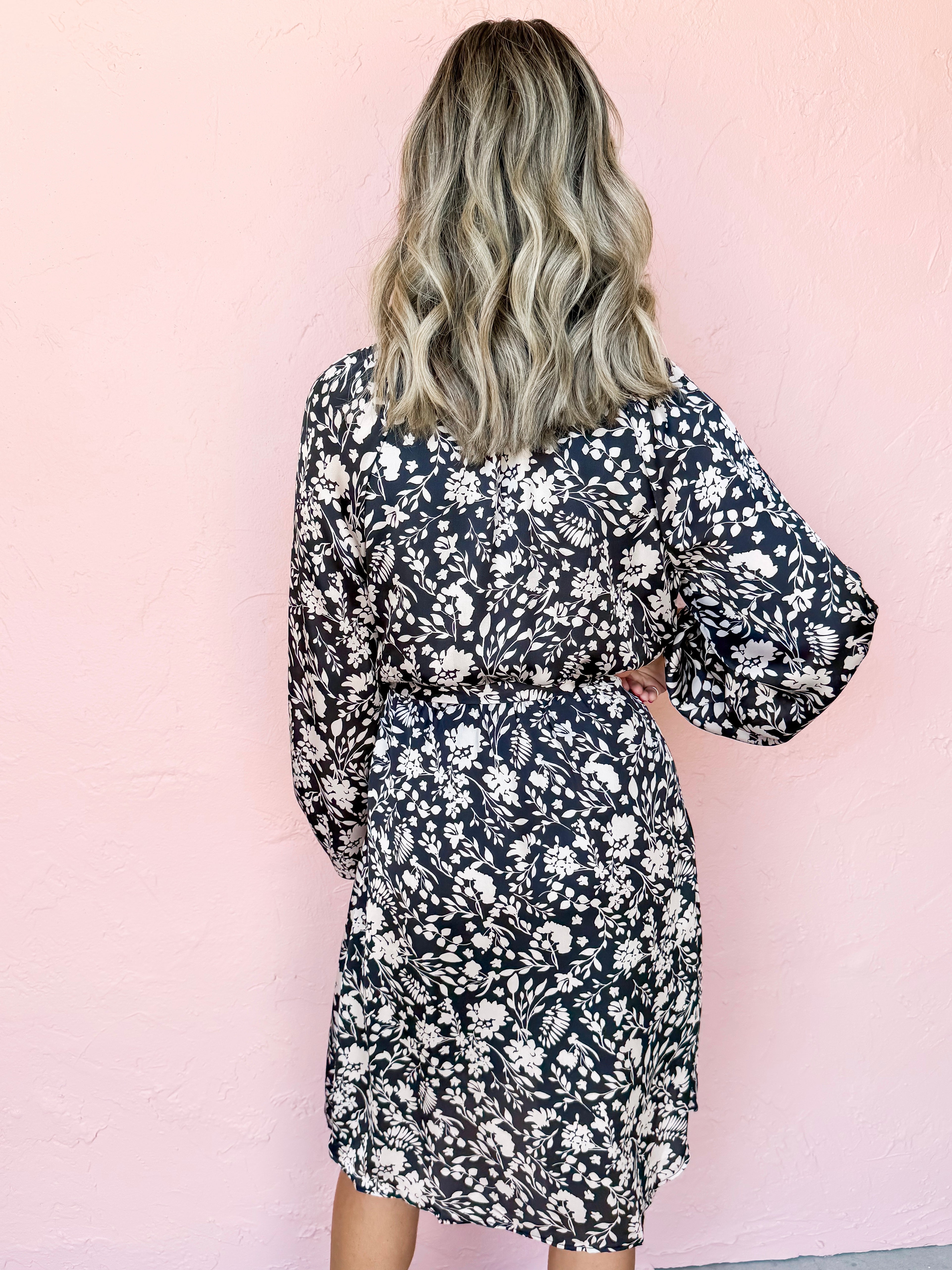 Time Flies Floral Long Sleeve Dress