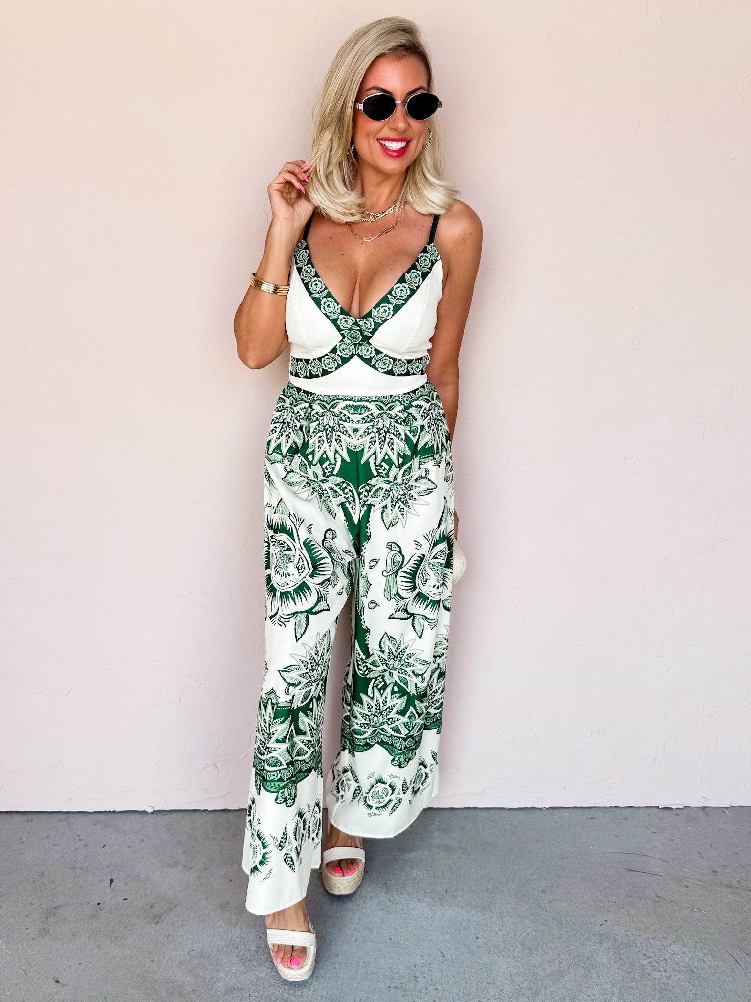 Trailing Verde Sleeveless Wide Leg Jumpsuit