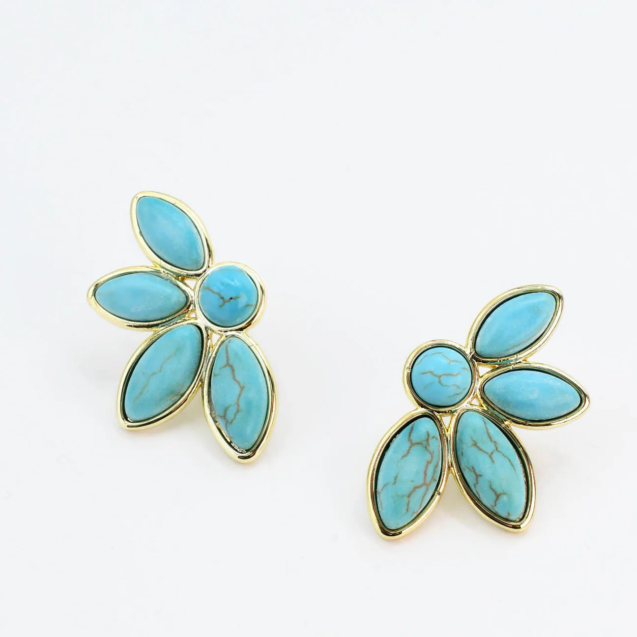 [Treasure Jewels] Half Turquoise Flower Gold Earrings