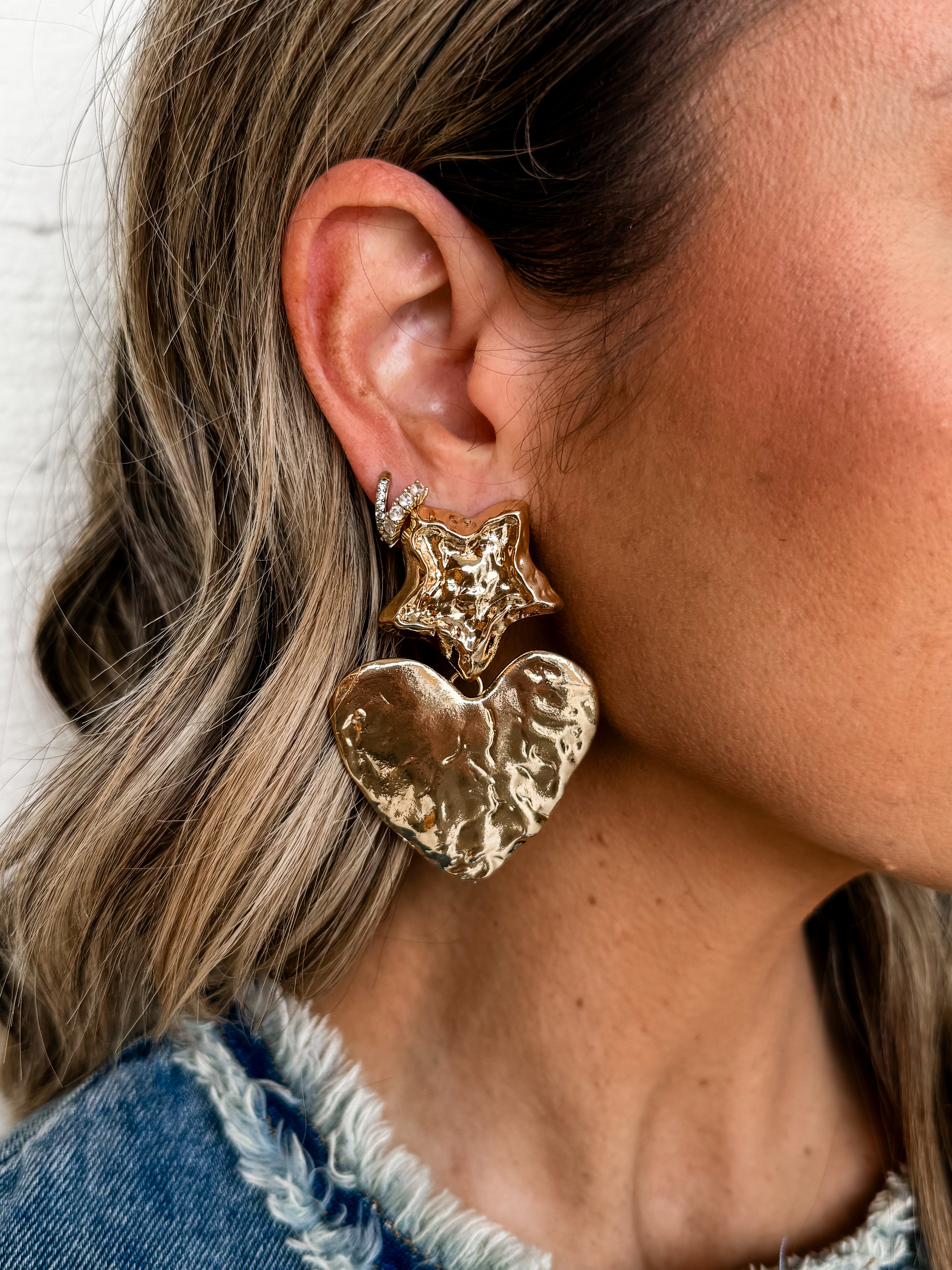 [Treasure Jewels] Stars And Hearts Statement Earrings-Gold