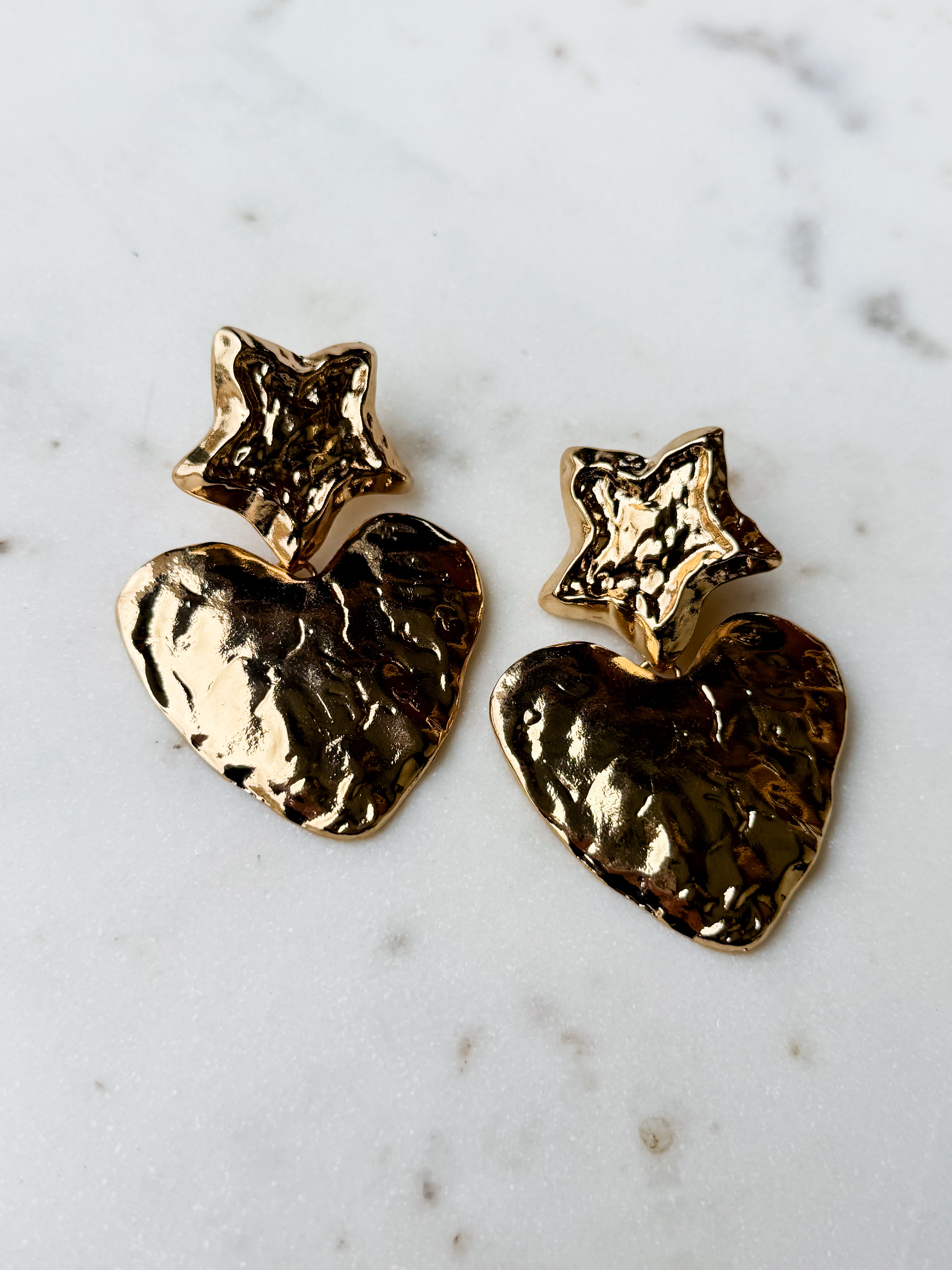 [Treasure Jewels] Stars And Hearts Statement Earrings-Gold
