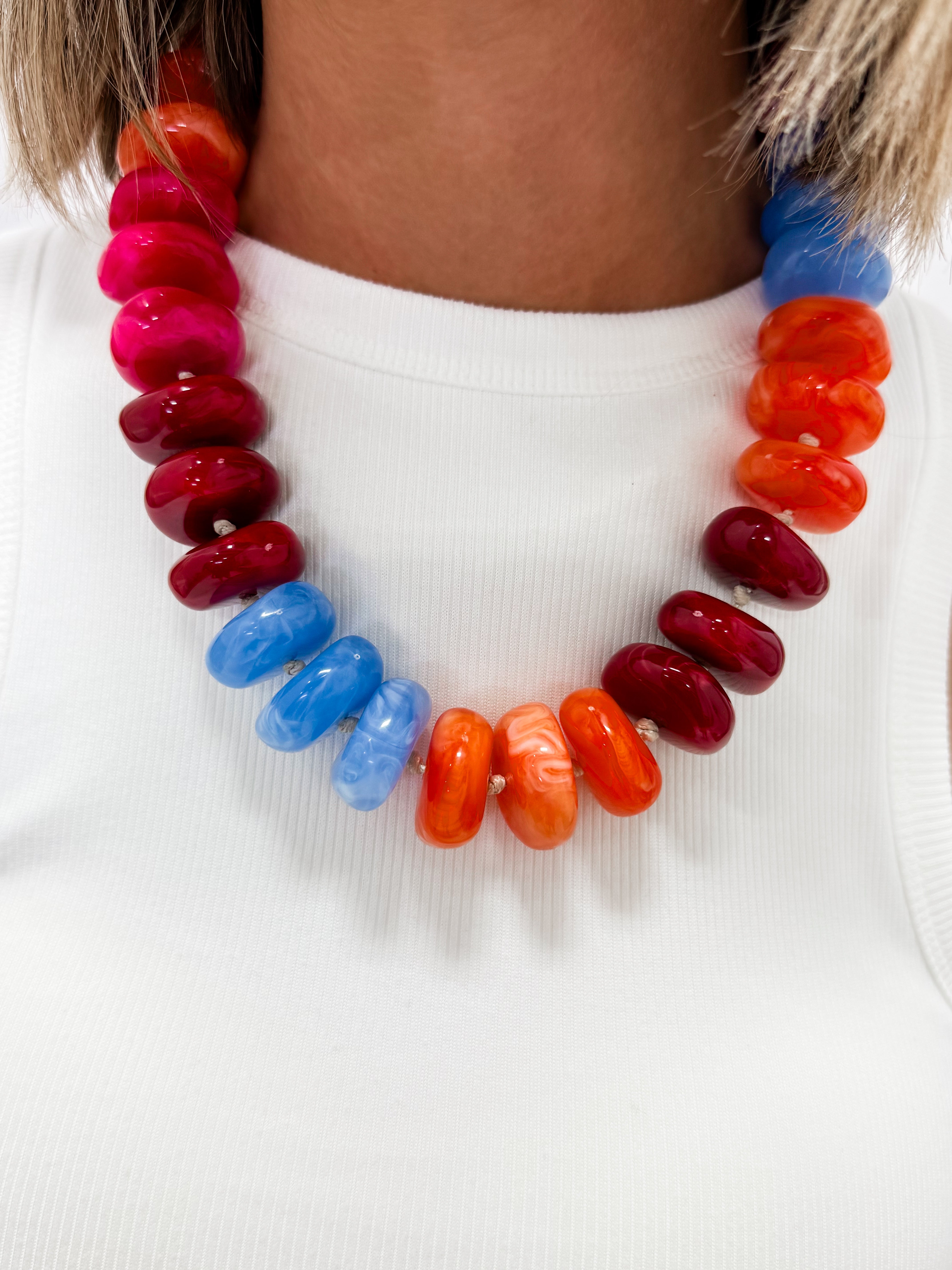 Trista Chunky Colorful Beaded Necklace-Magenta