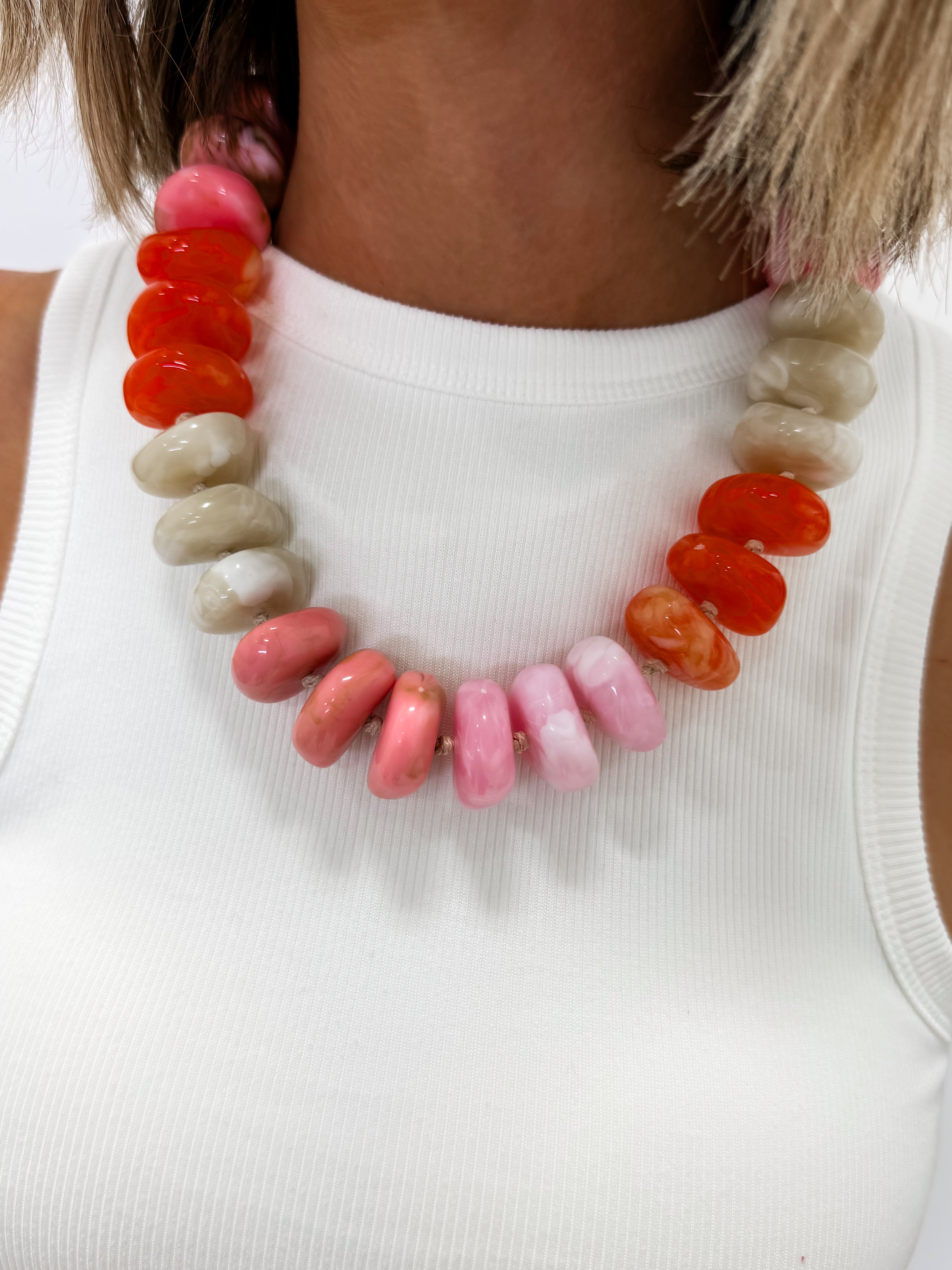 Trista Chunky Colorful Beaded Necklace-Pink