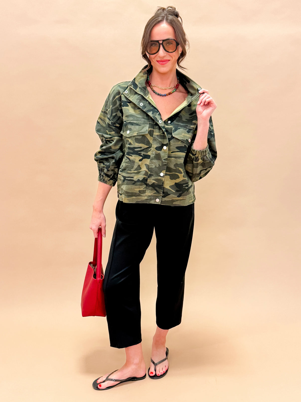 Tristan Camouflage High Neck Oversized Jacket