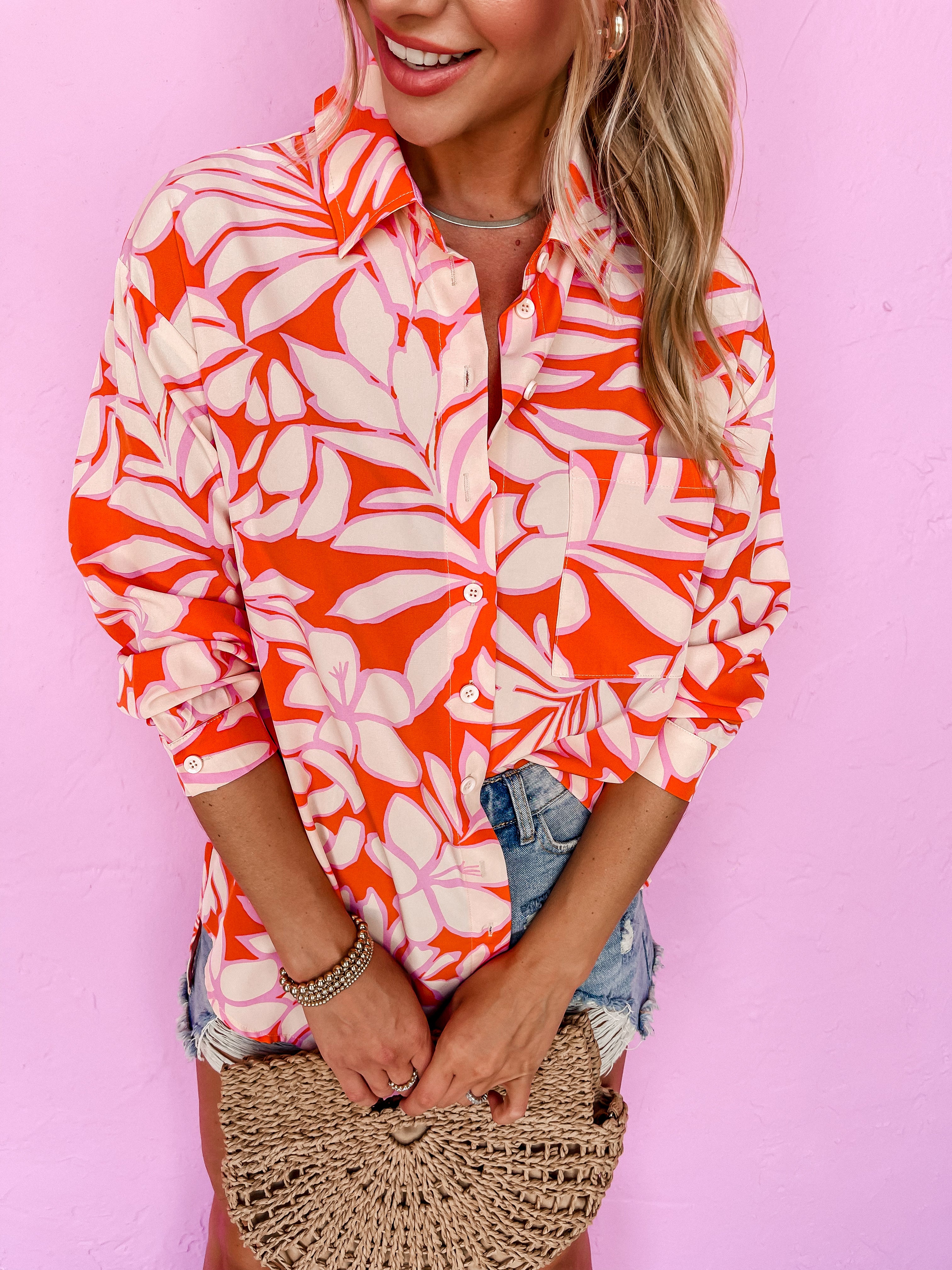 Tropical Days Floral Button Front Top