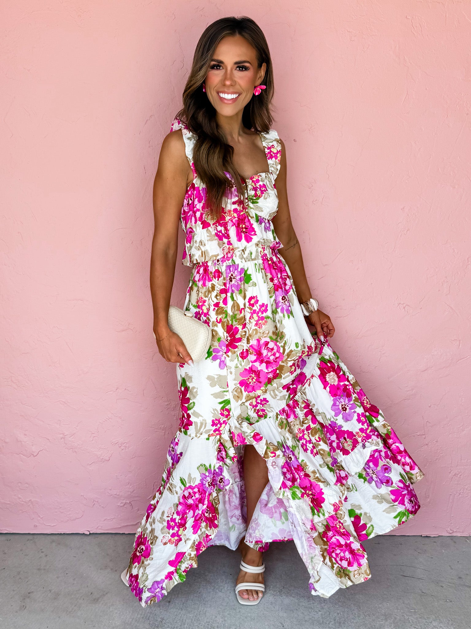 Tuscan Oasis Floral Side Slit Maxi Dress