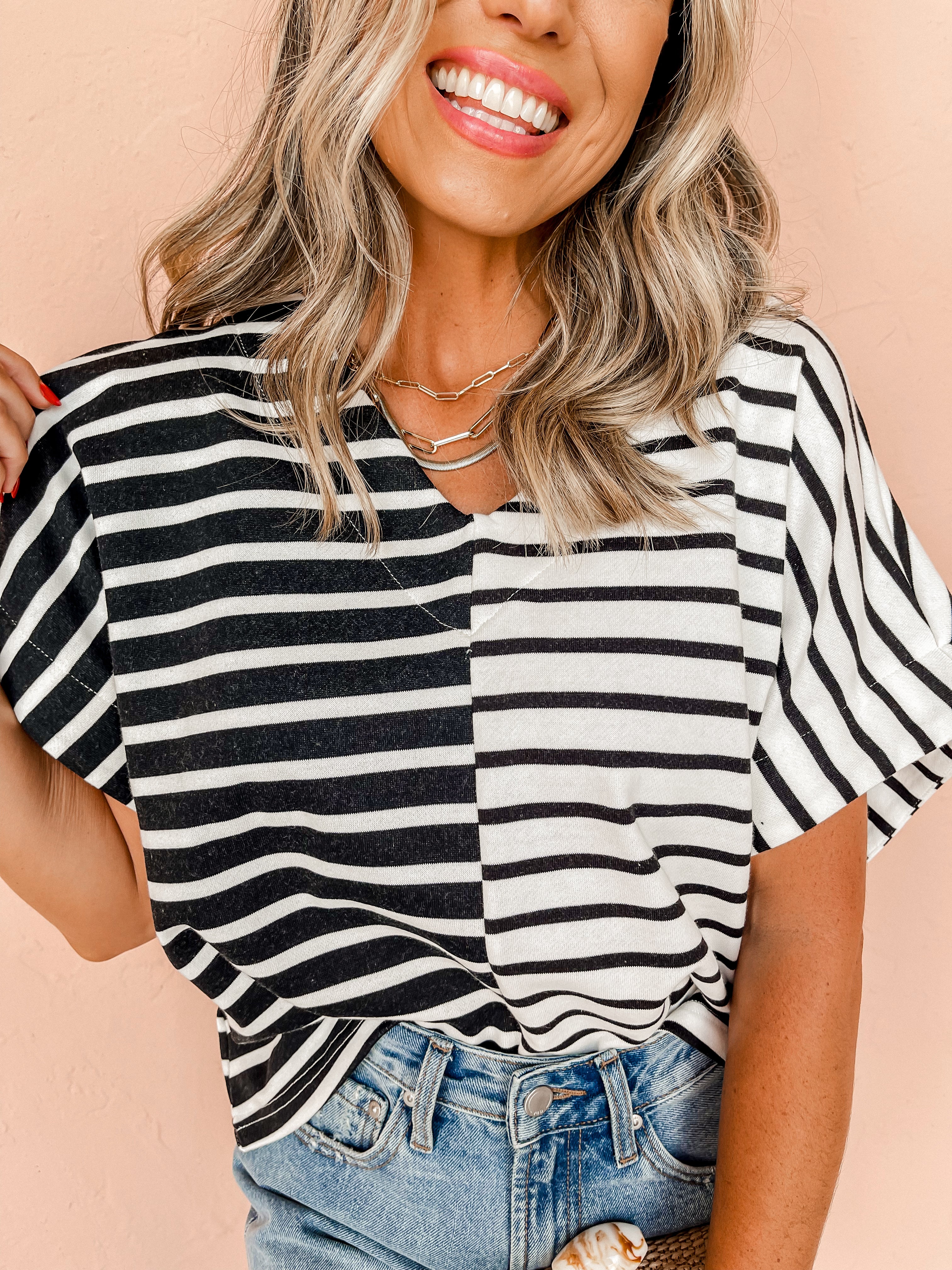 Two To Tango Striped V Neck Top