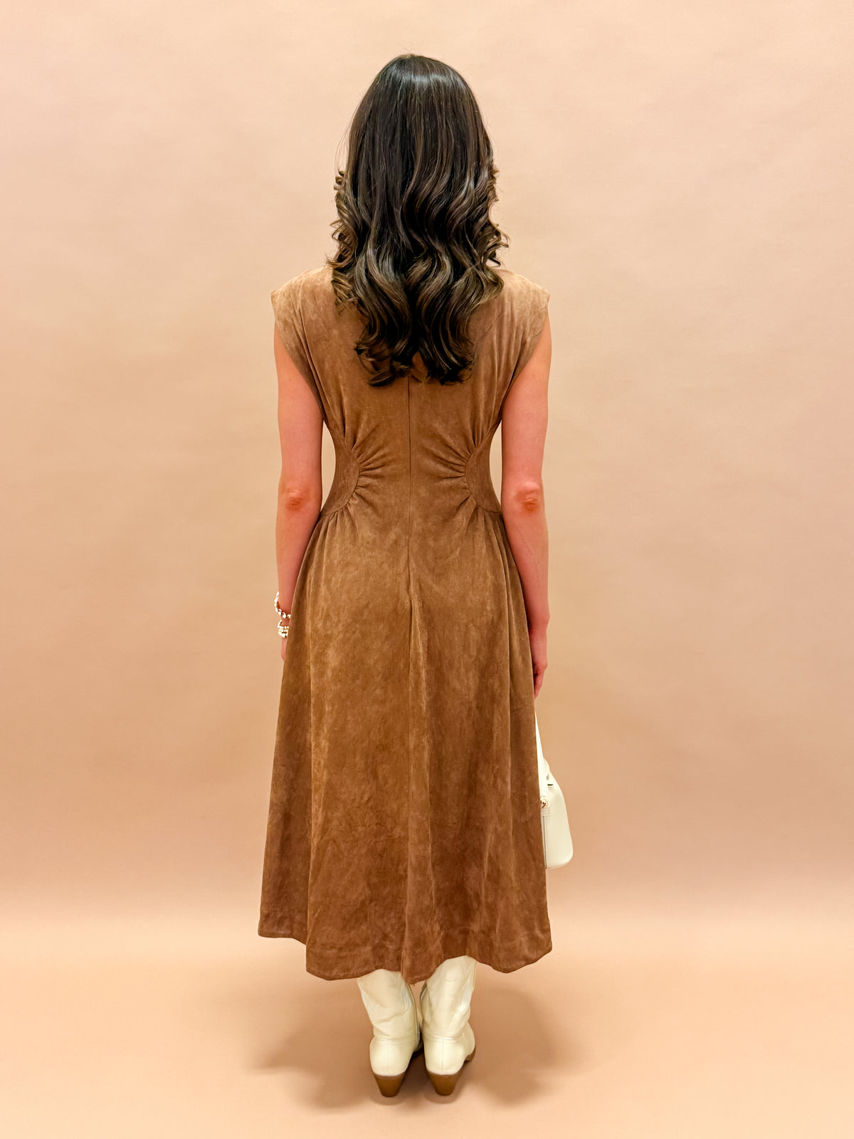 Tyra Faux Suede Side Panel Midi Dress