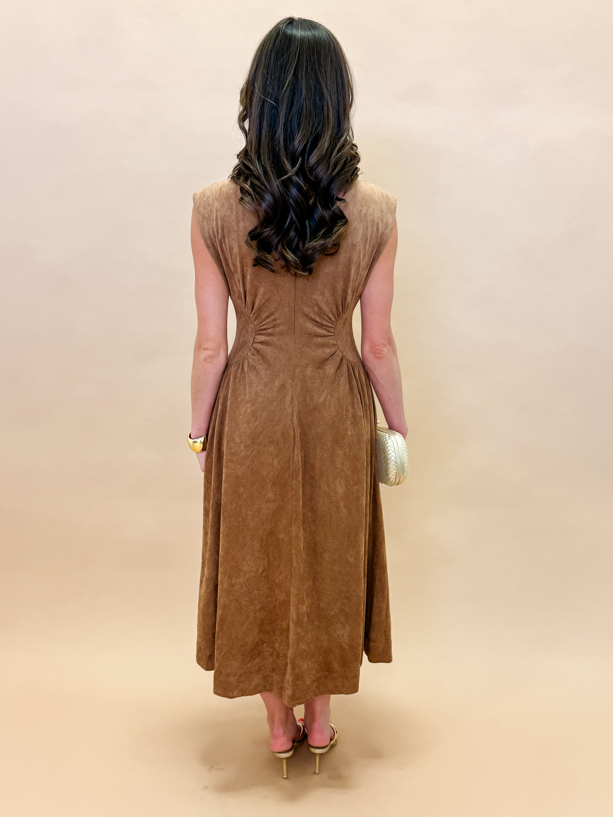 Tyra Faux Suede Side Panel Midi Dress