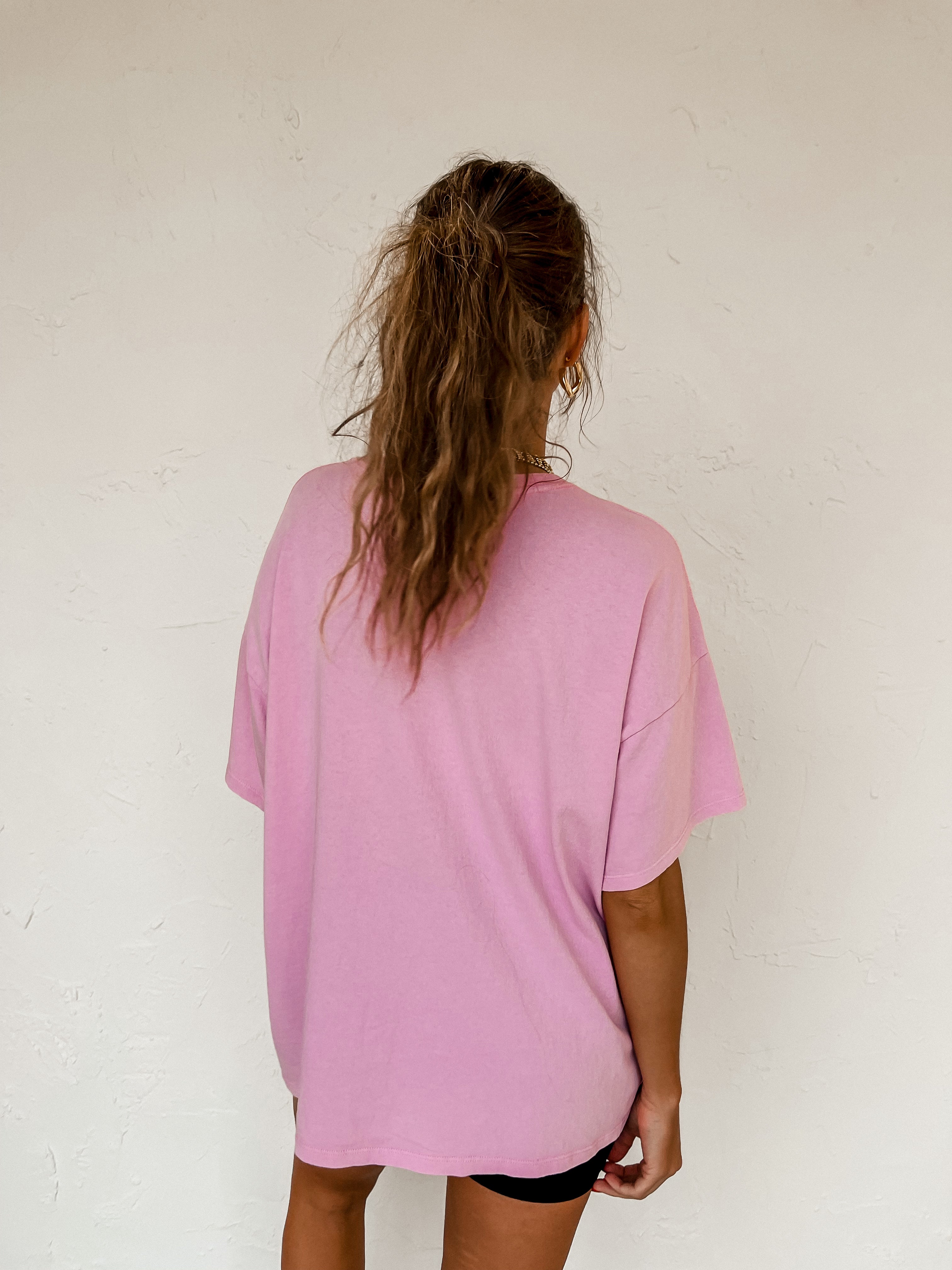 Up At Dawn Oversized Short Sleeve Top-Pink