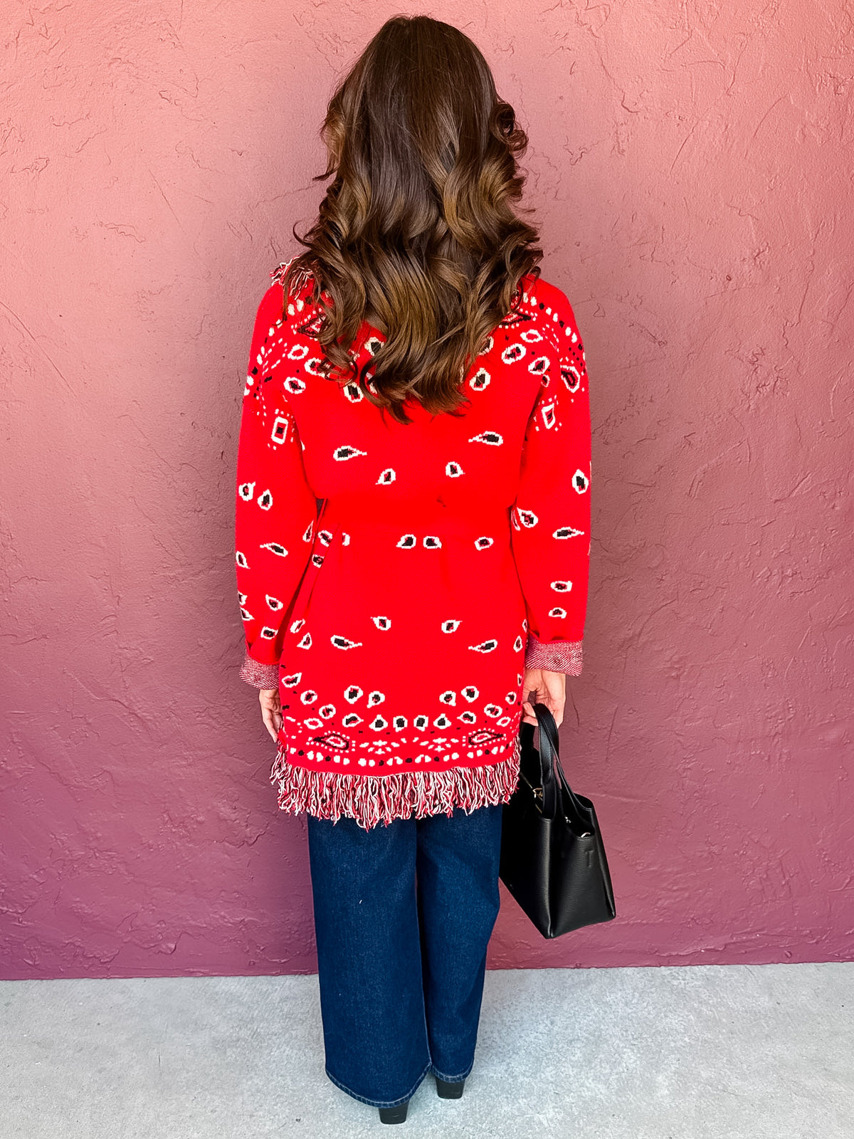 Vidalia Bandana Print Fringe Wrap Cardigan