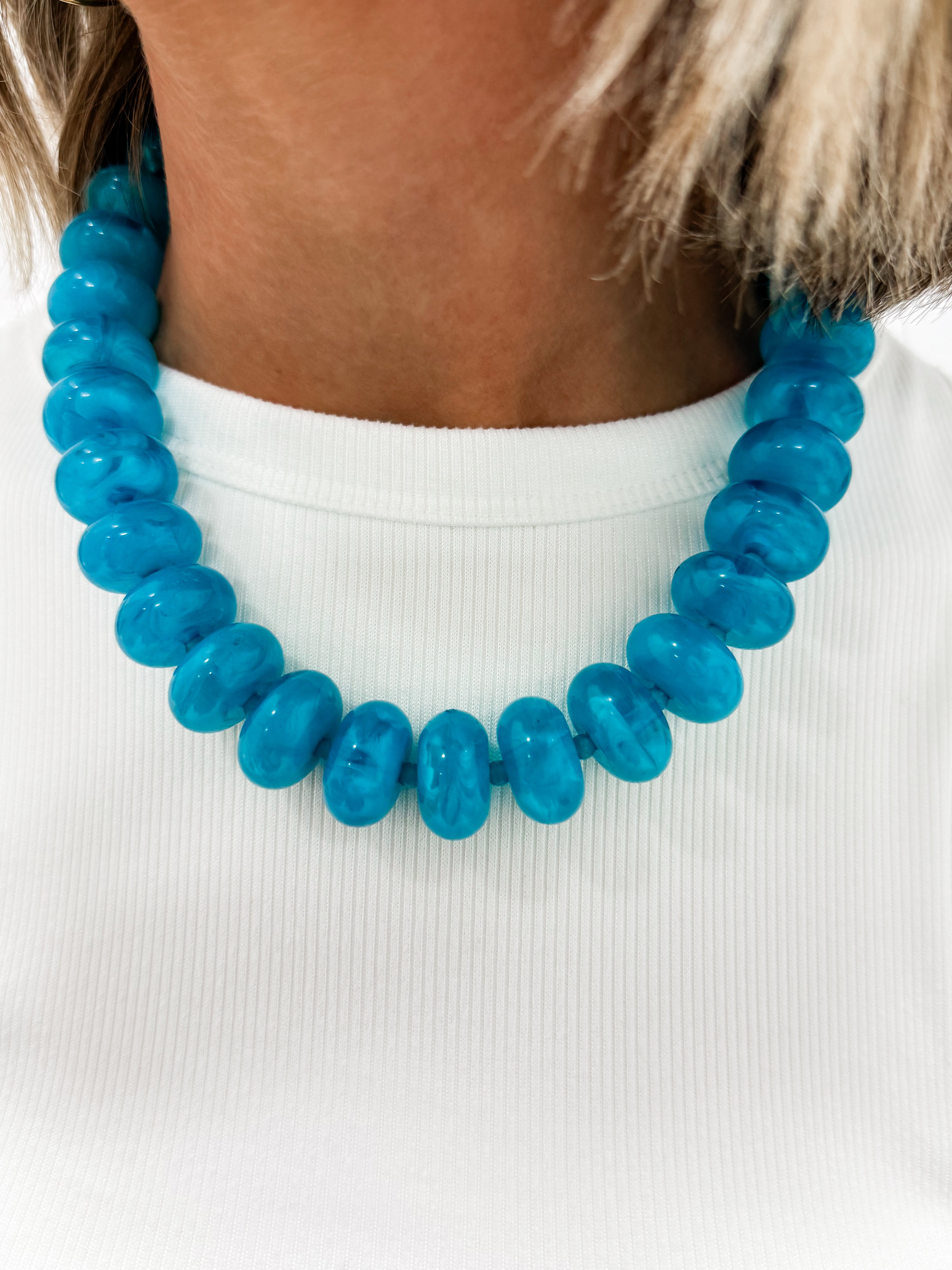 Wendee Chunky Solid Beaded Necklace-Blue
