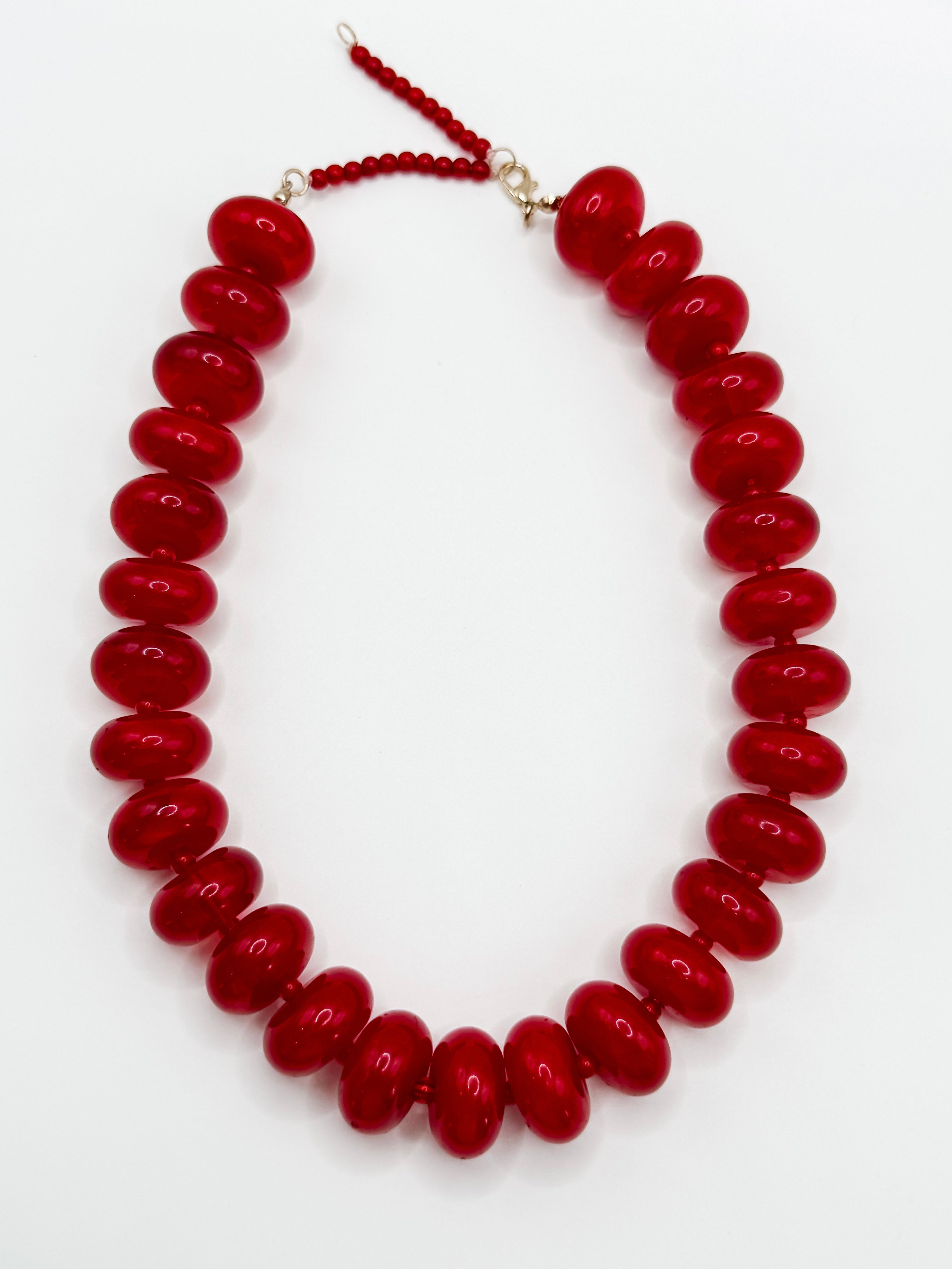 Wendee Chunky Solid Beaded Necklace-Red