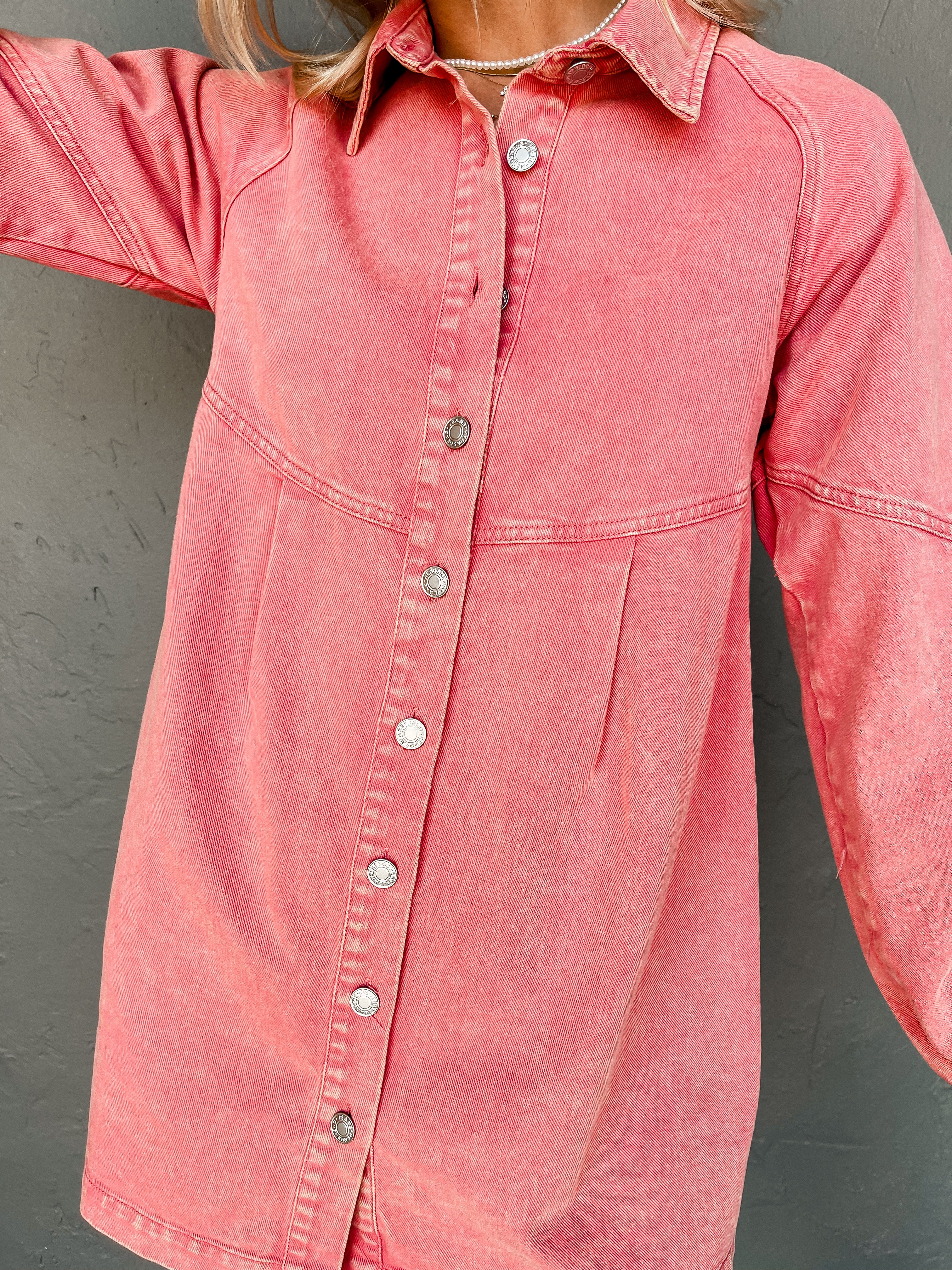 Westley Denim Button Front Dress-Pink