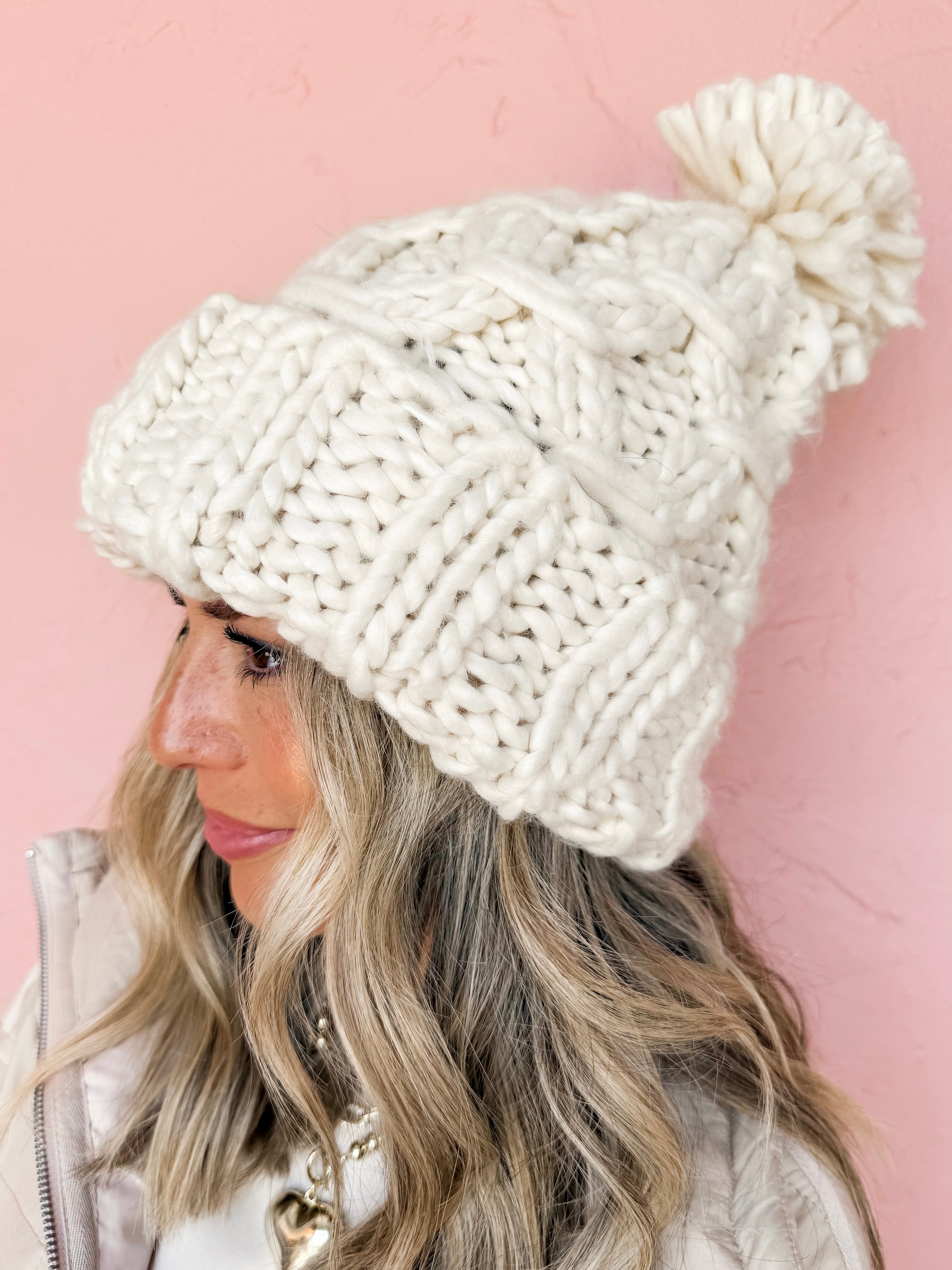 Where I'll Be Oversized Chunky Knit Pom Beanie