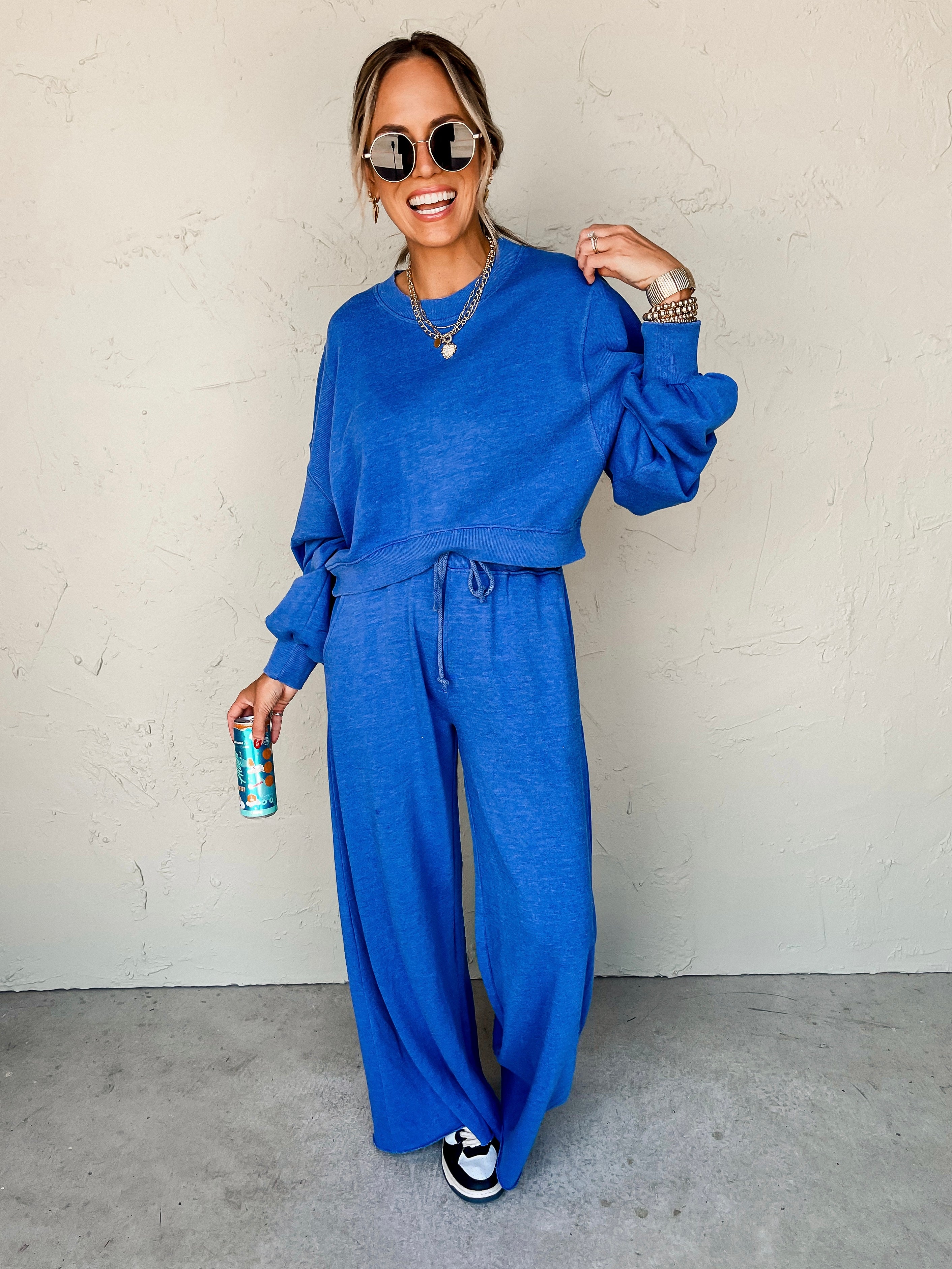 House Party Wide Leg Sweatpants-Royal Blue