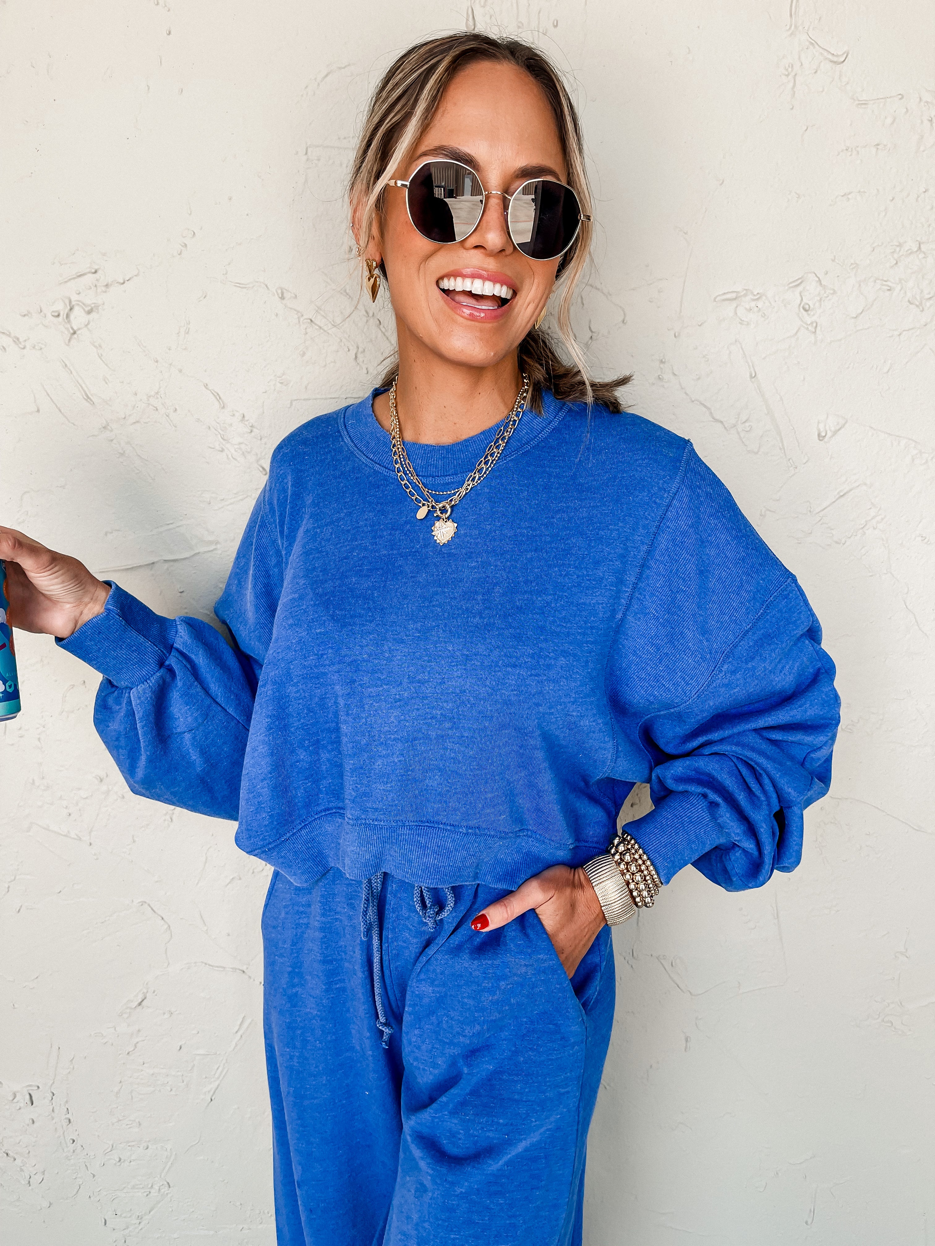 Why Not Cropped Sweatshirt-Royal Blue