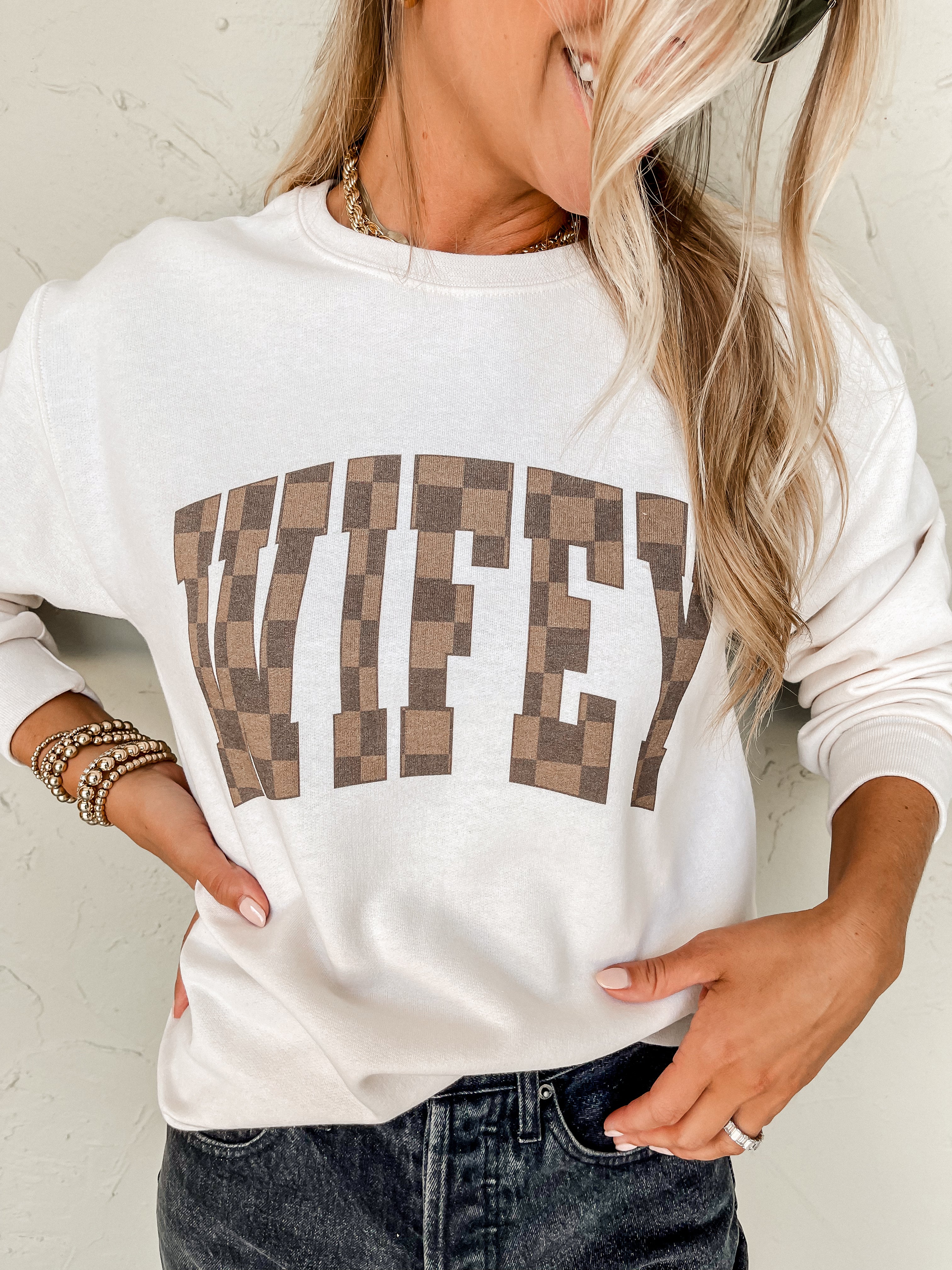 Wifey Checkered Sweatshirt