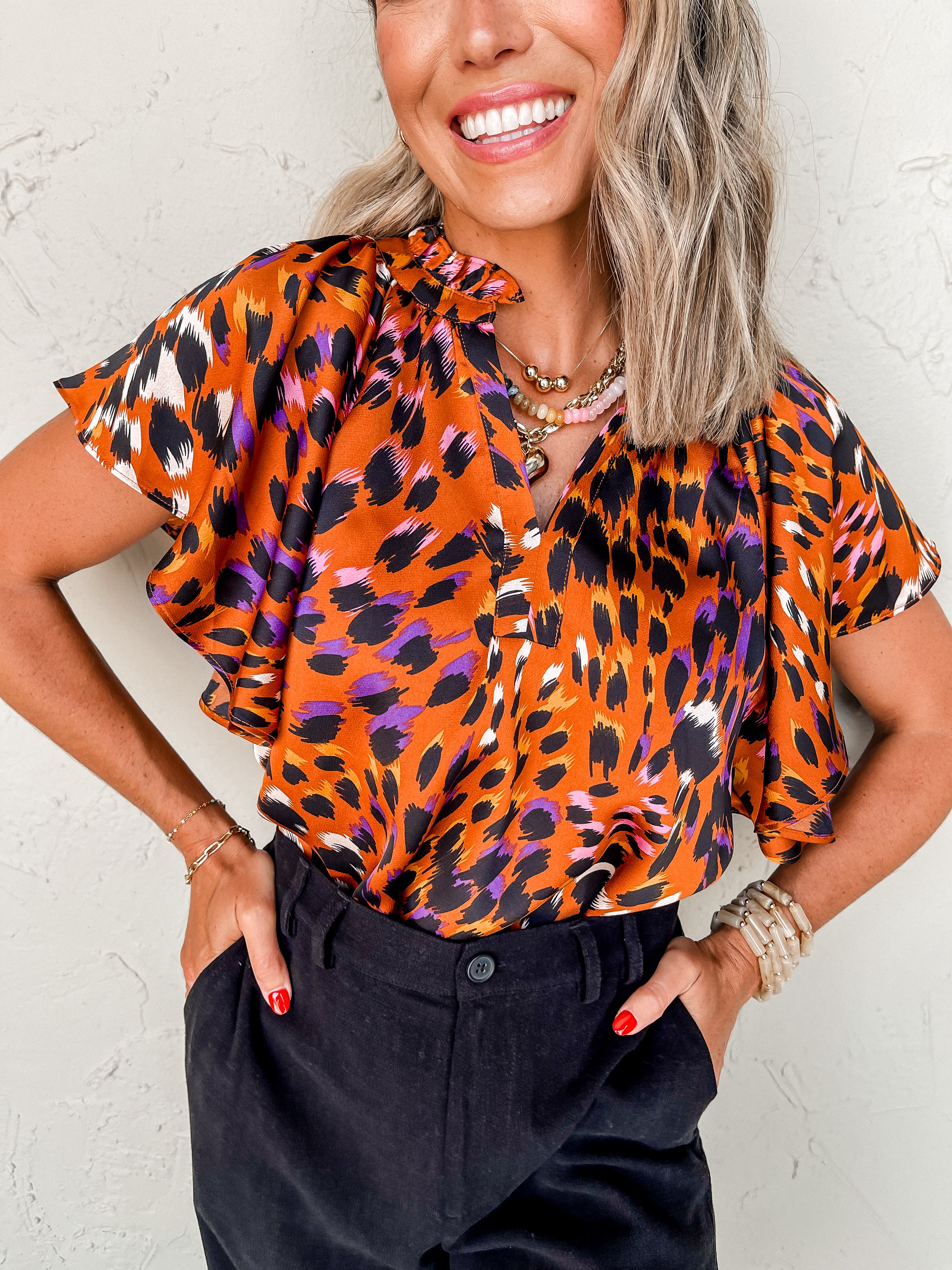 Win You Over Printed V Neck Top