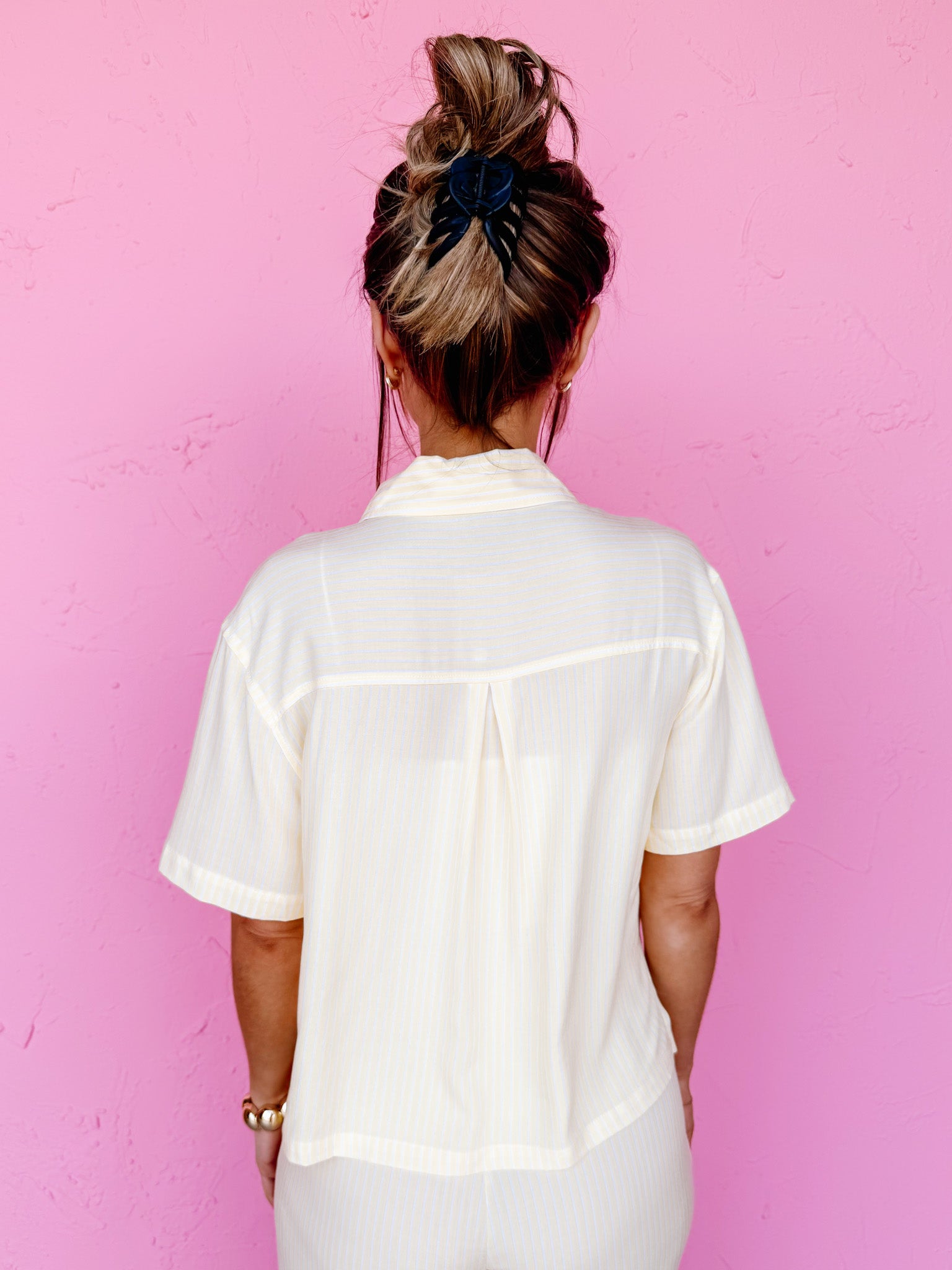 Winnola Striped Collared Top-Yellow