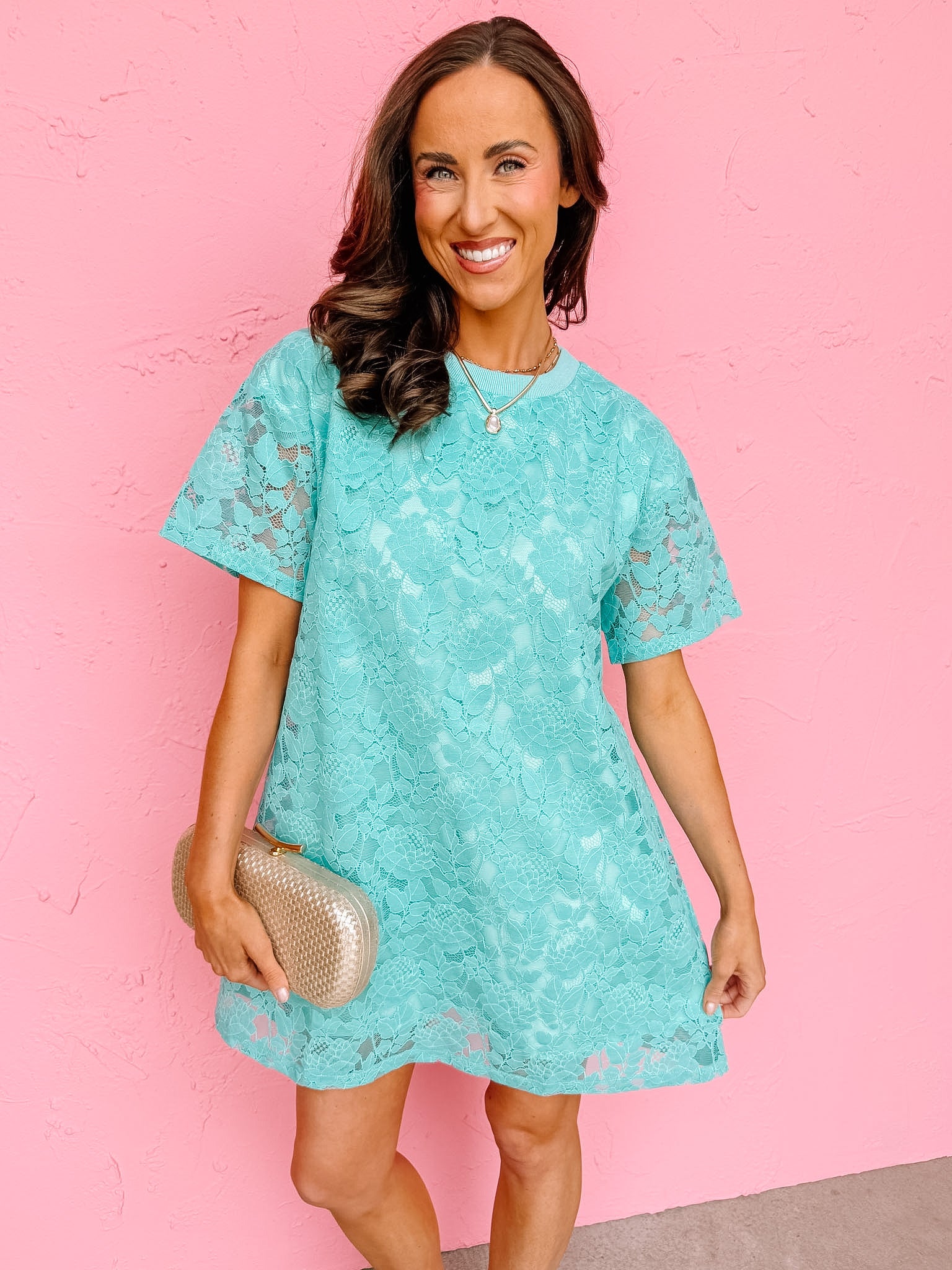 Winsome Floral Lace Mini-Turquoise