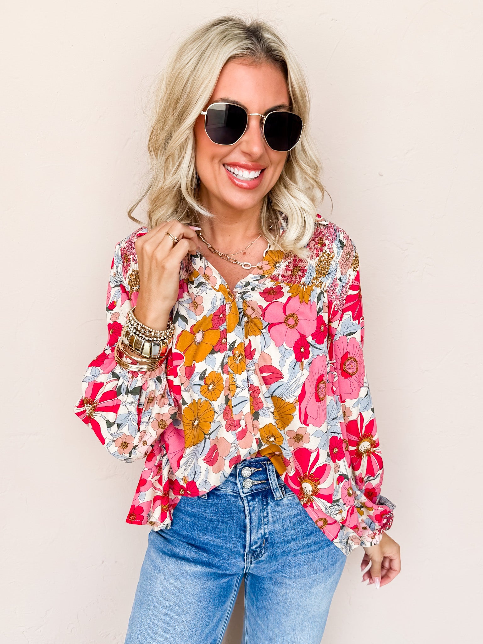 Wonderful Day Floral Button Front Top