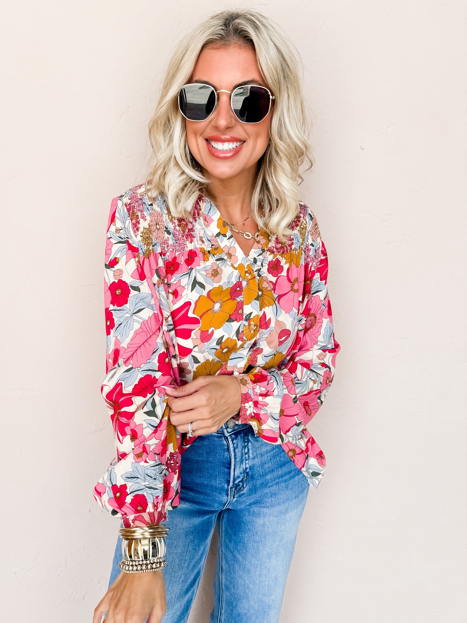 Wonderful Day Floral Button Front Top