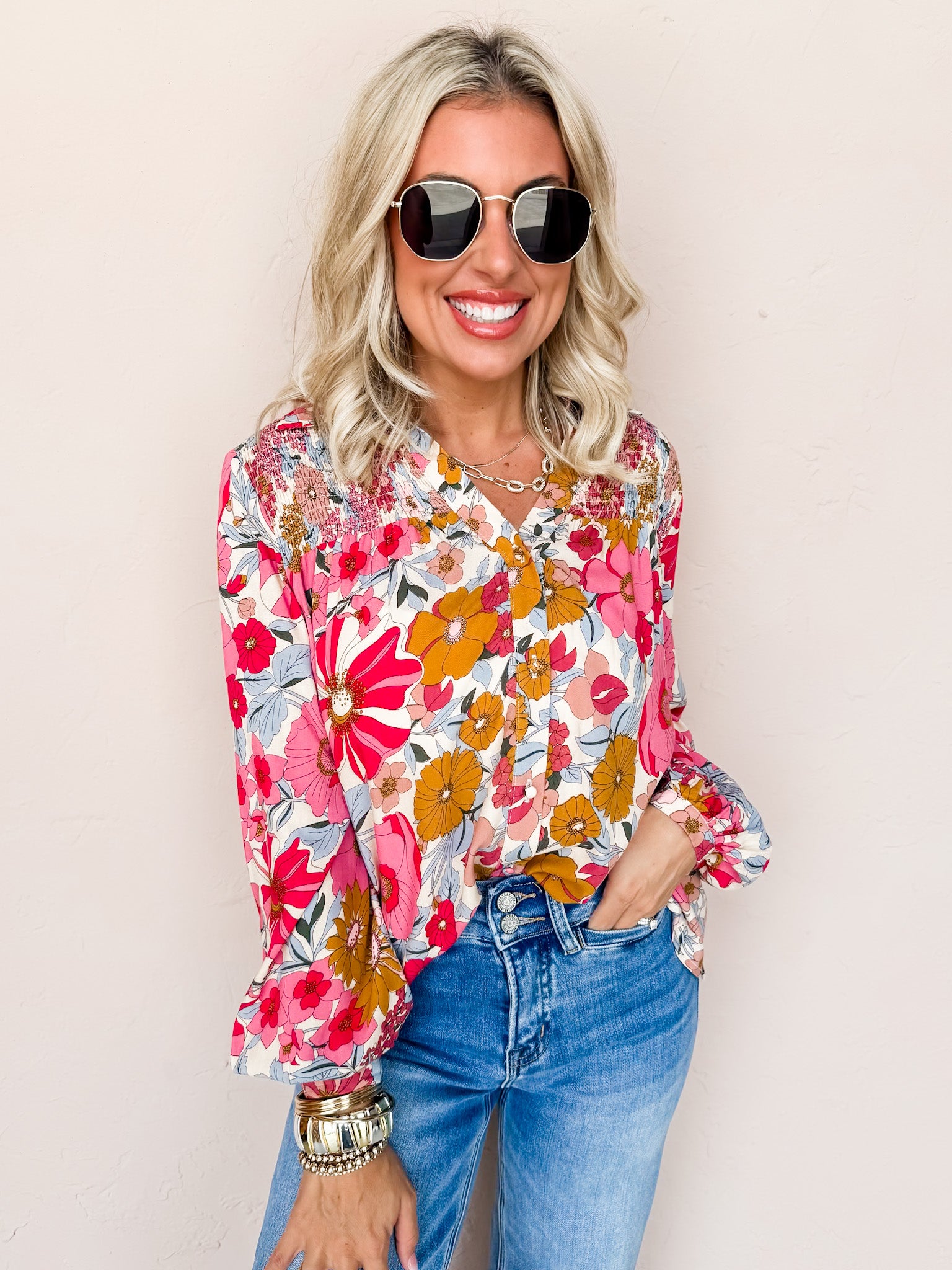 Wonderful Day Floral Button Front Top