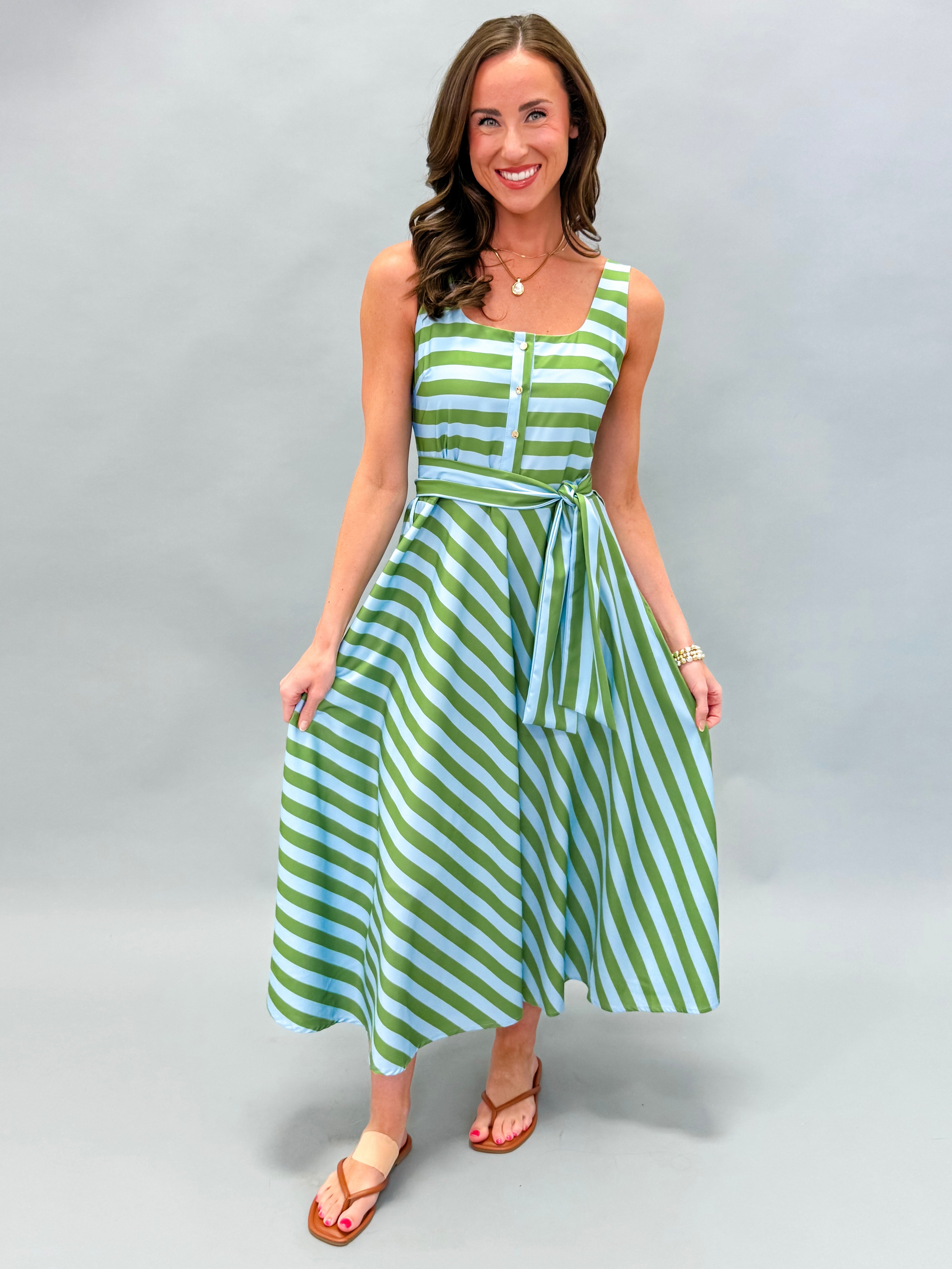 Yara Striped Belted Midi Dress