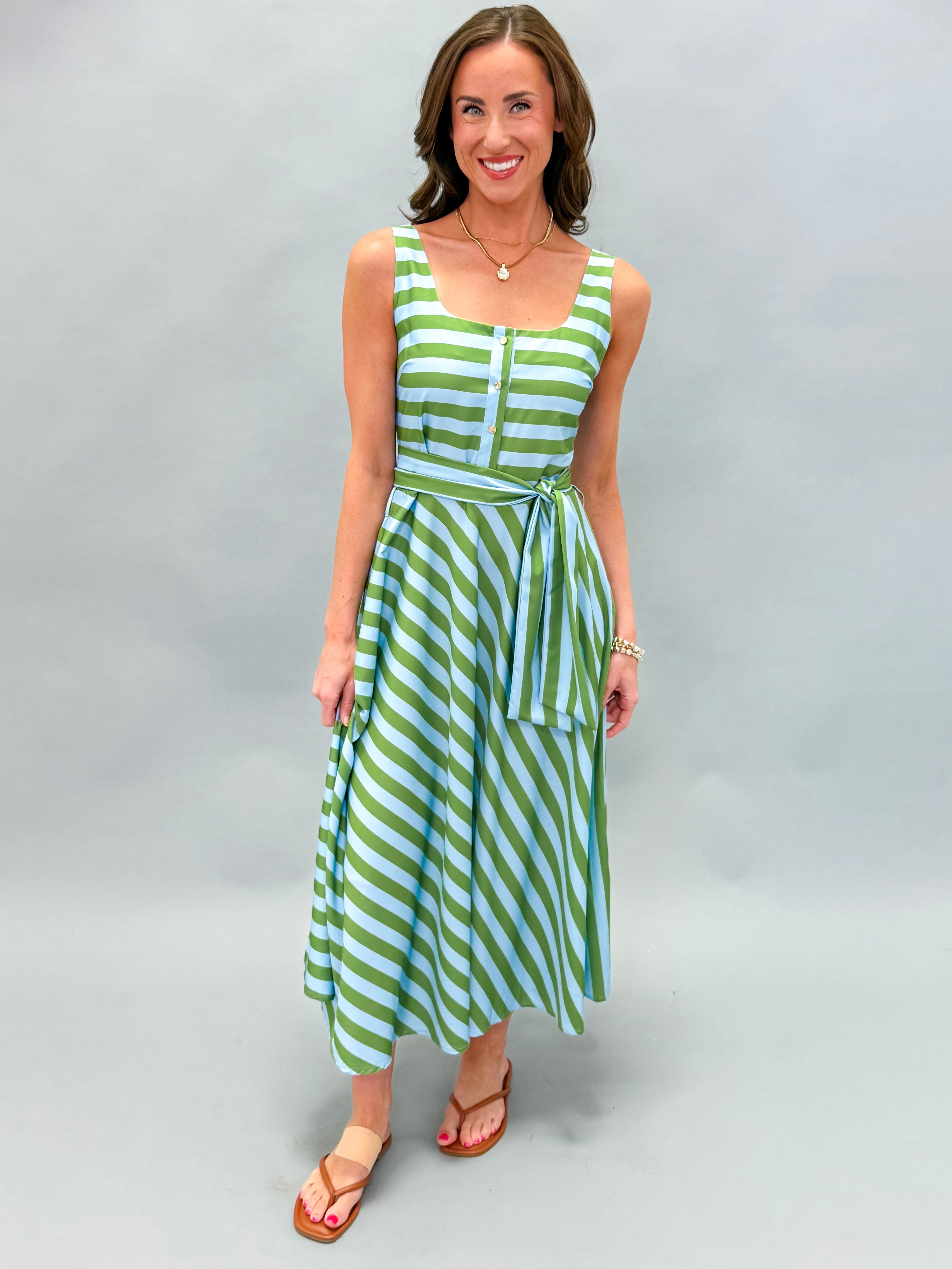 Yara Striped Belted Midi Dress