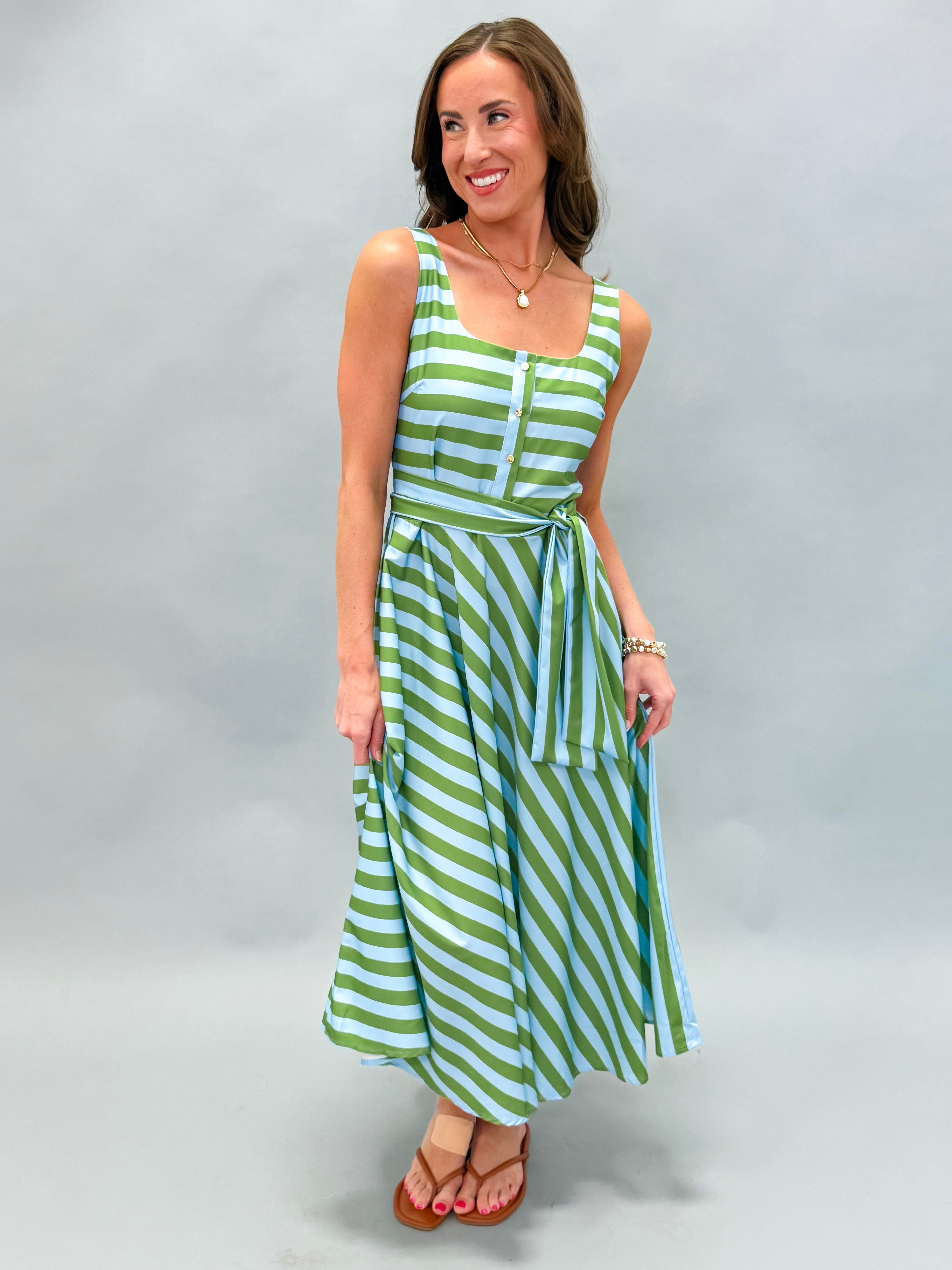 Yara Striped Belted Midi Dress