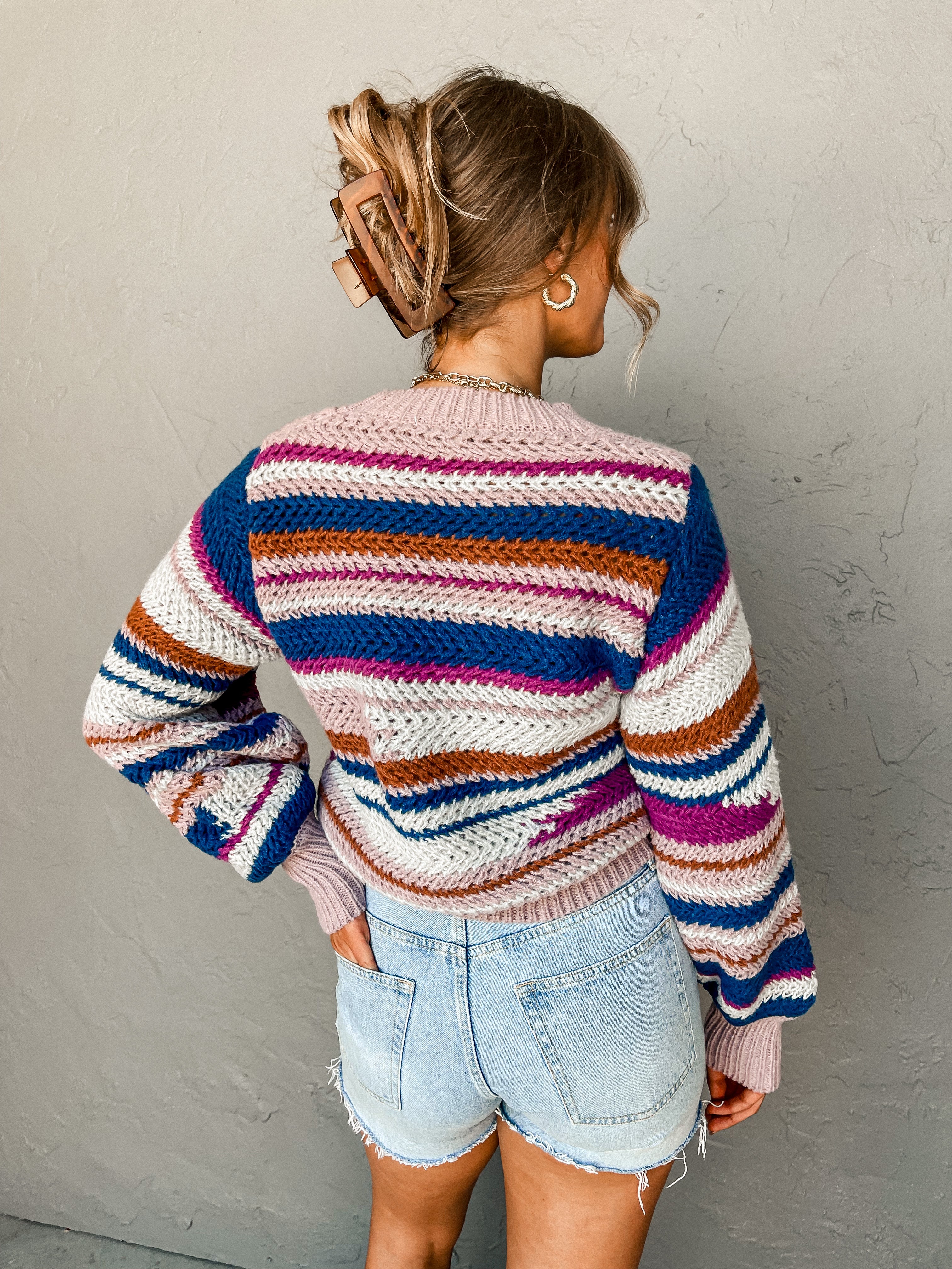 [Z Supply] Asheville Stripe Sweater-Magenta Punch