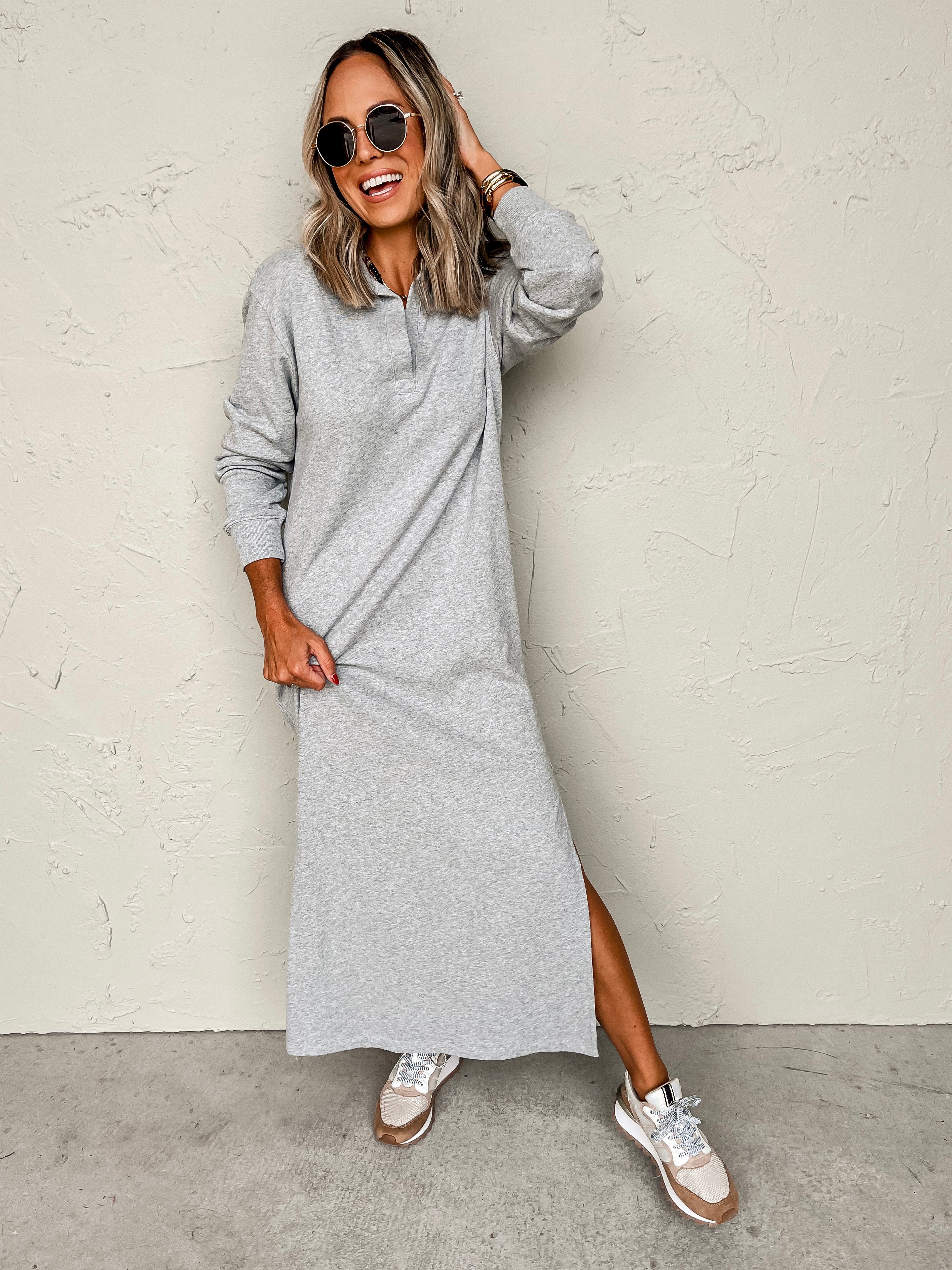 [Z Supply] Aspen Maxi Sweatshirt Dress-Classic Heather Grey