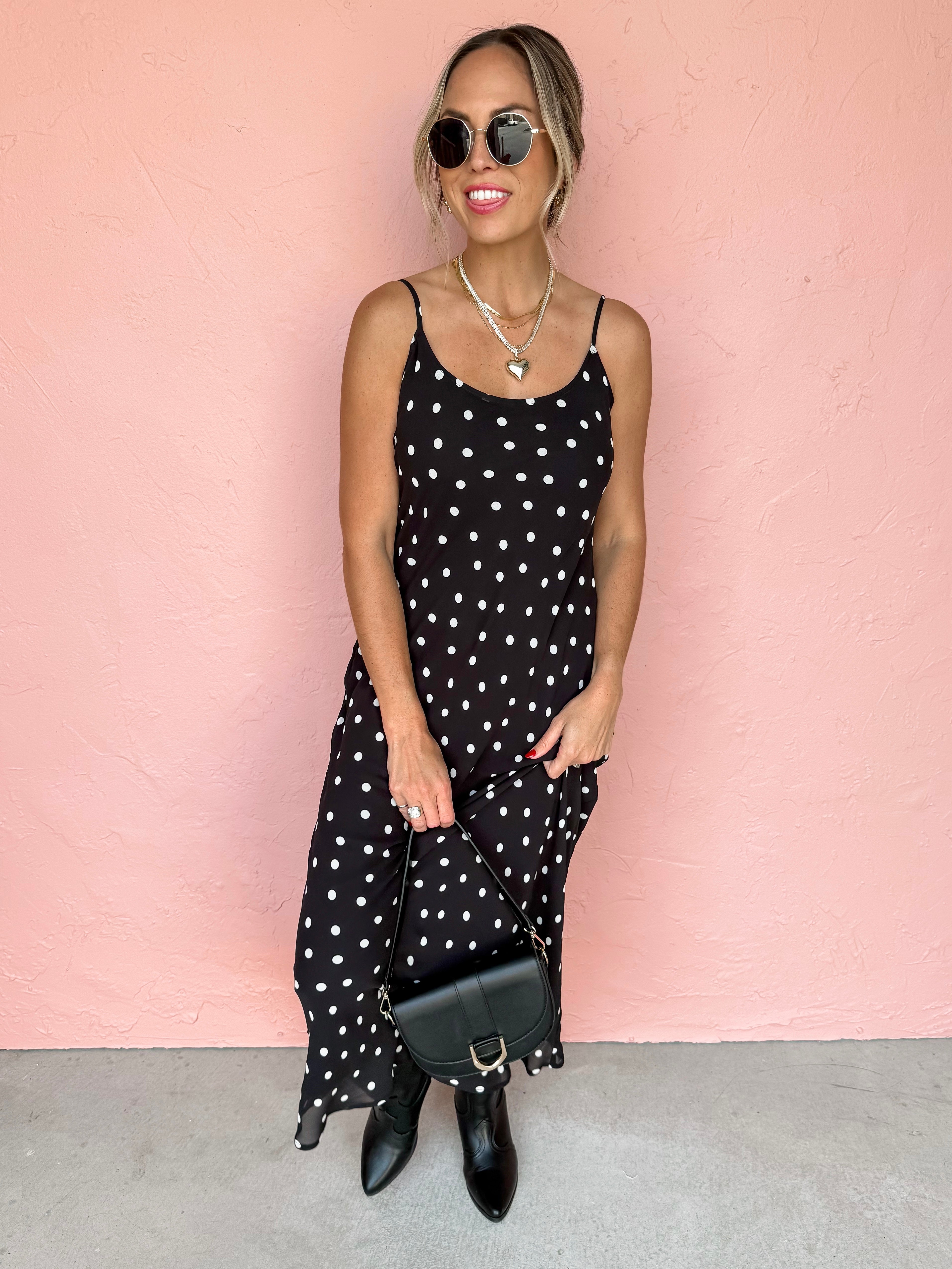 [Z Supply] Cecily Polka Dot Slip Dress-Black