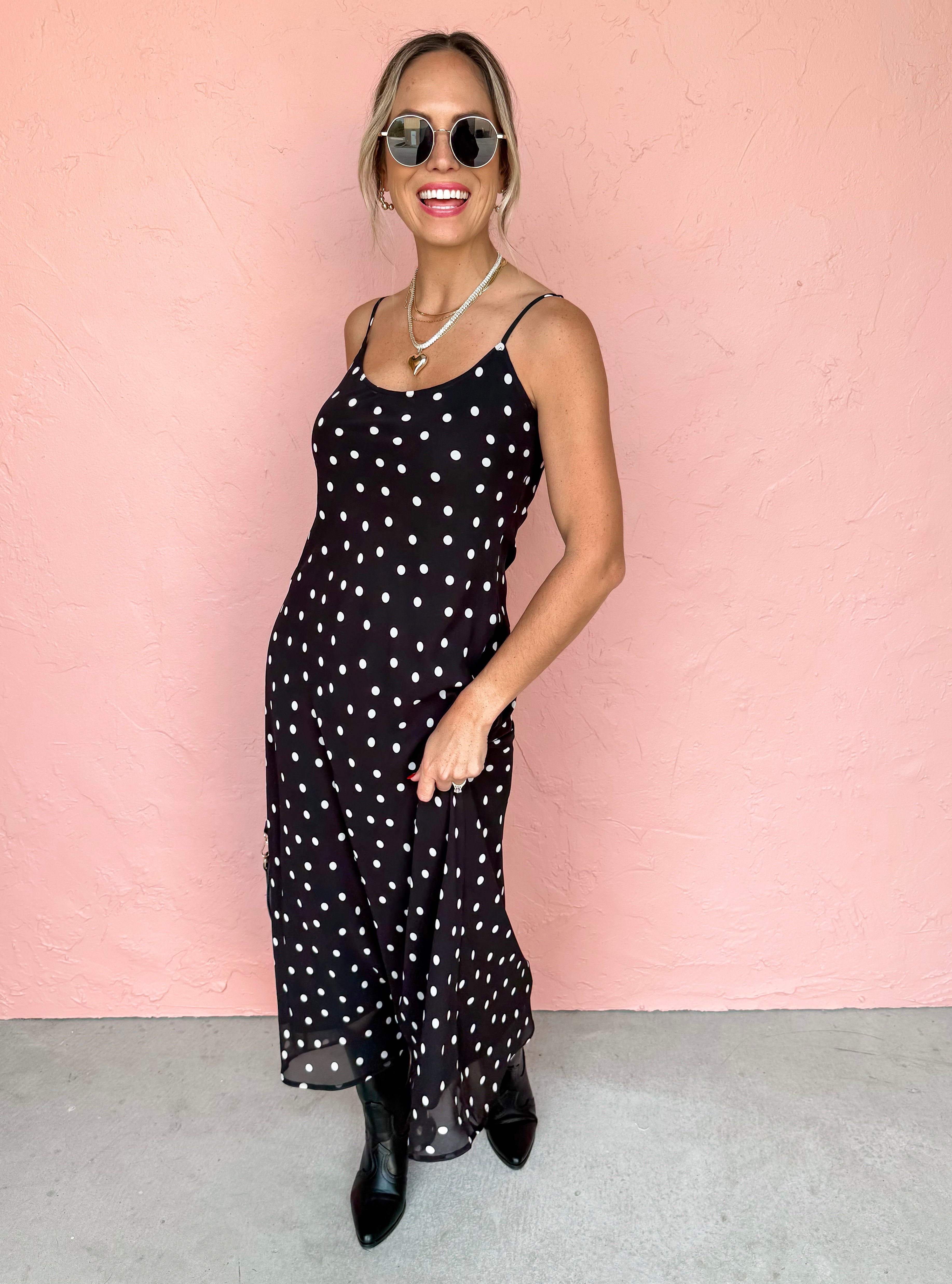 [Z Supply] Cecily Polka Dot Slip Dress-Black