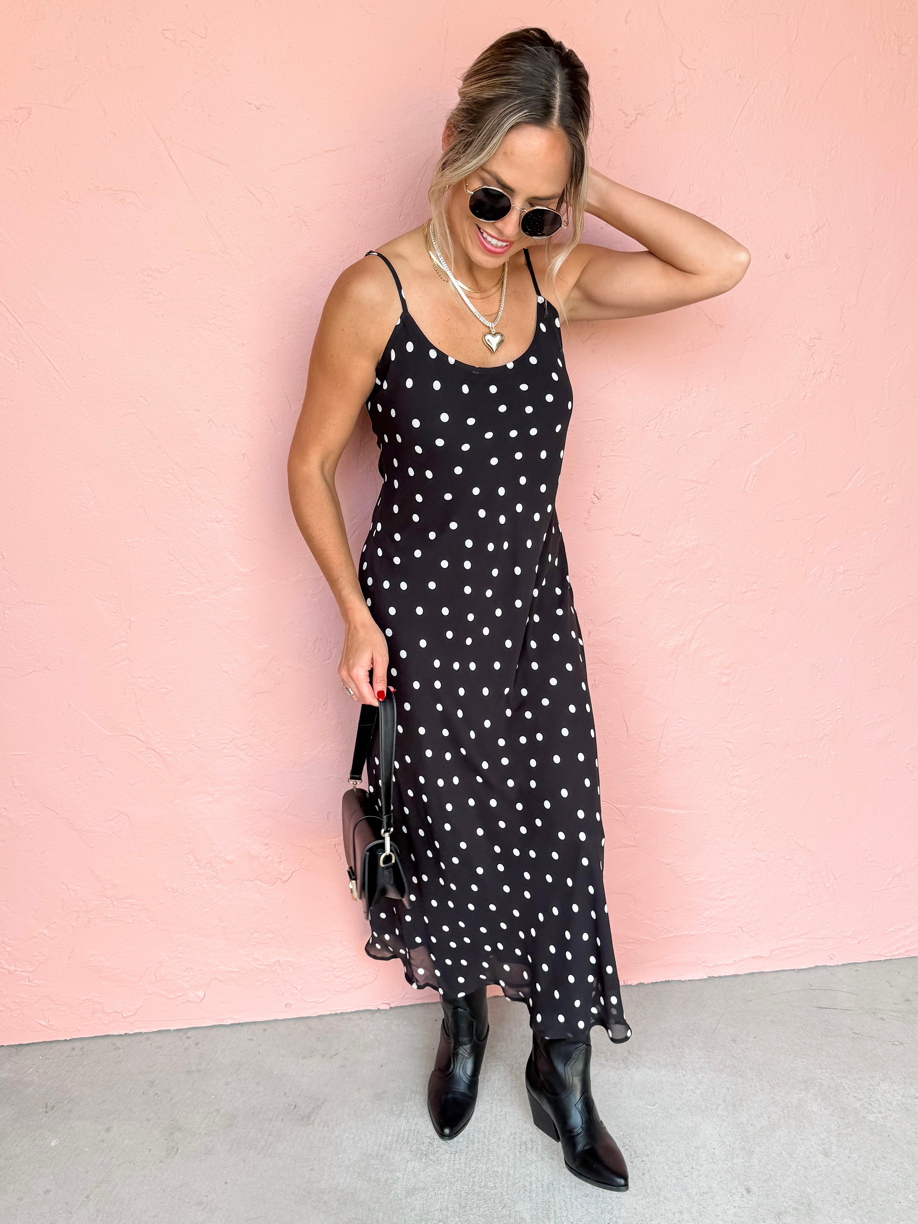 [Z Supply] Cecily Polka Dot Slip Dress-Black