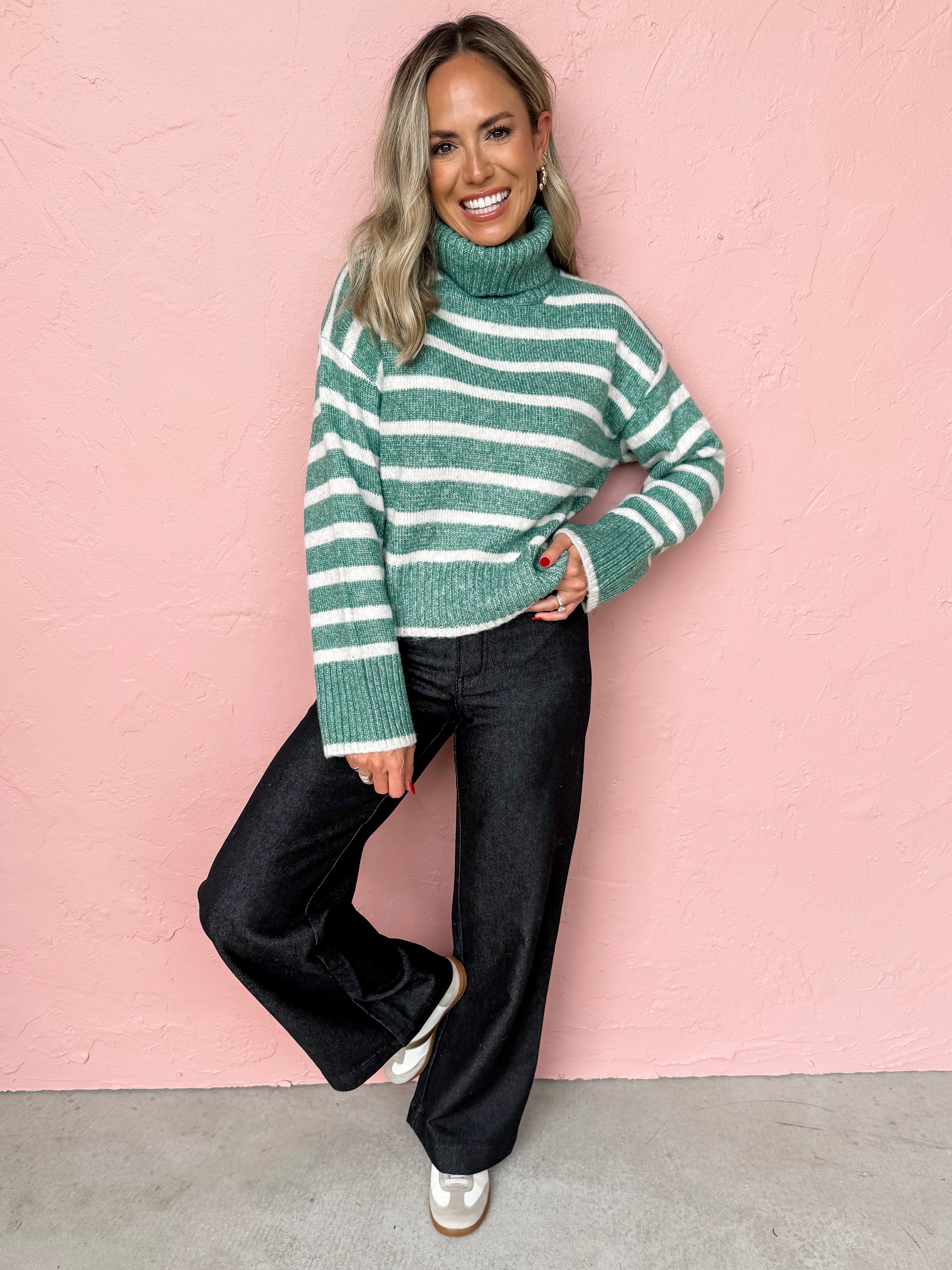 [Z Supply] Josephine Stripe Sweater-Palm Green