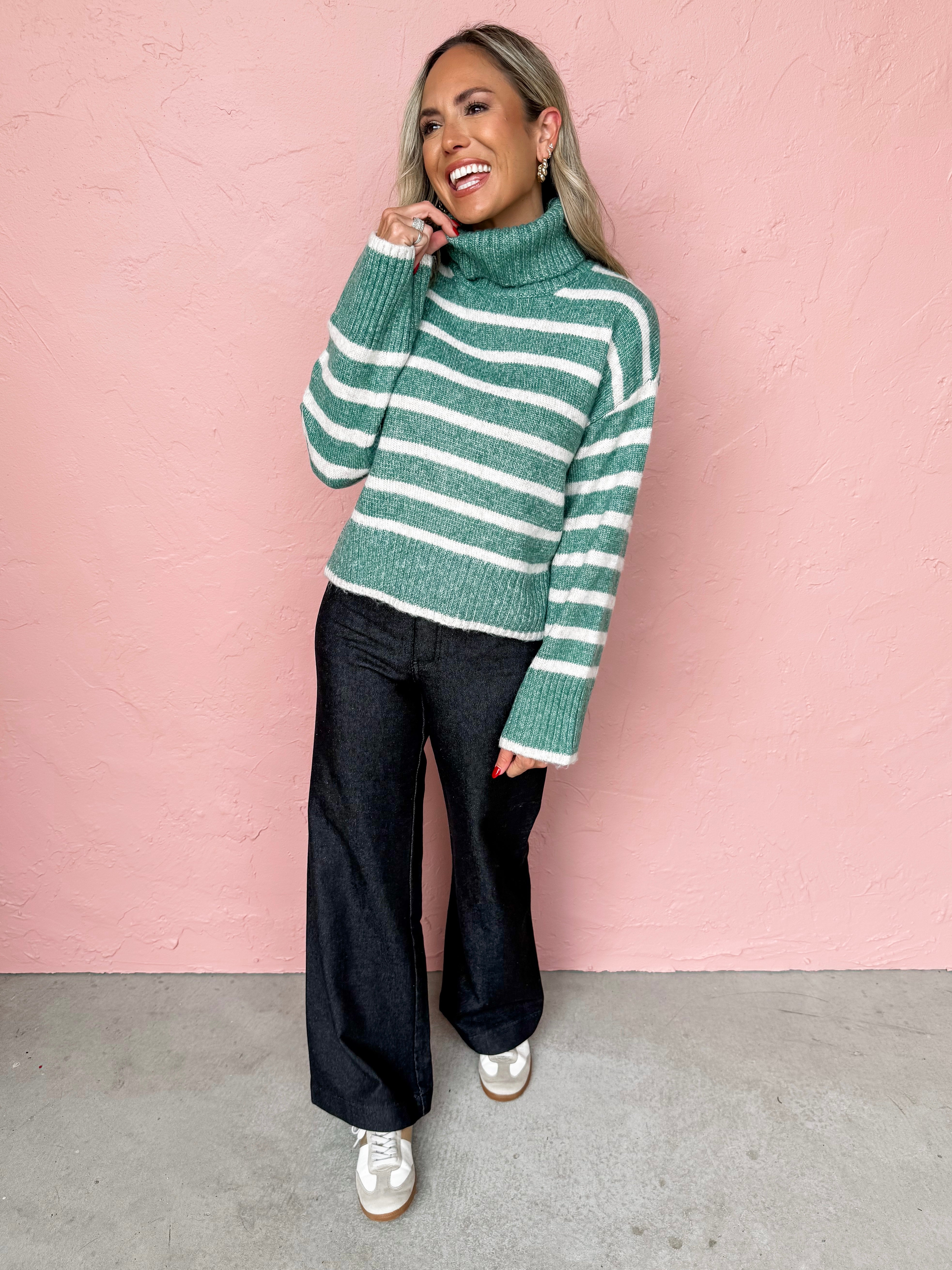 [Z Supply] Josephine Stripe Sweater-Palm Green