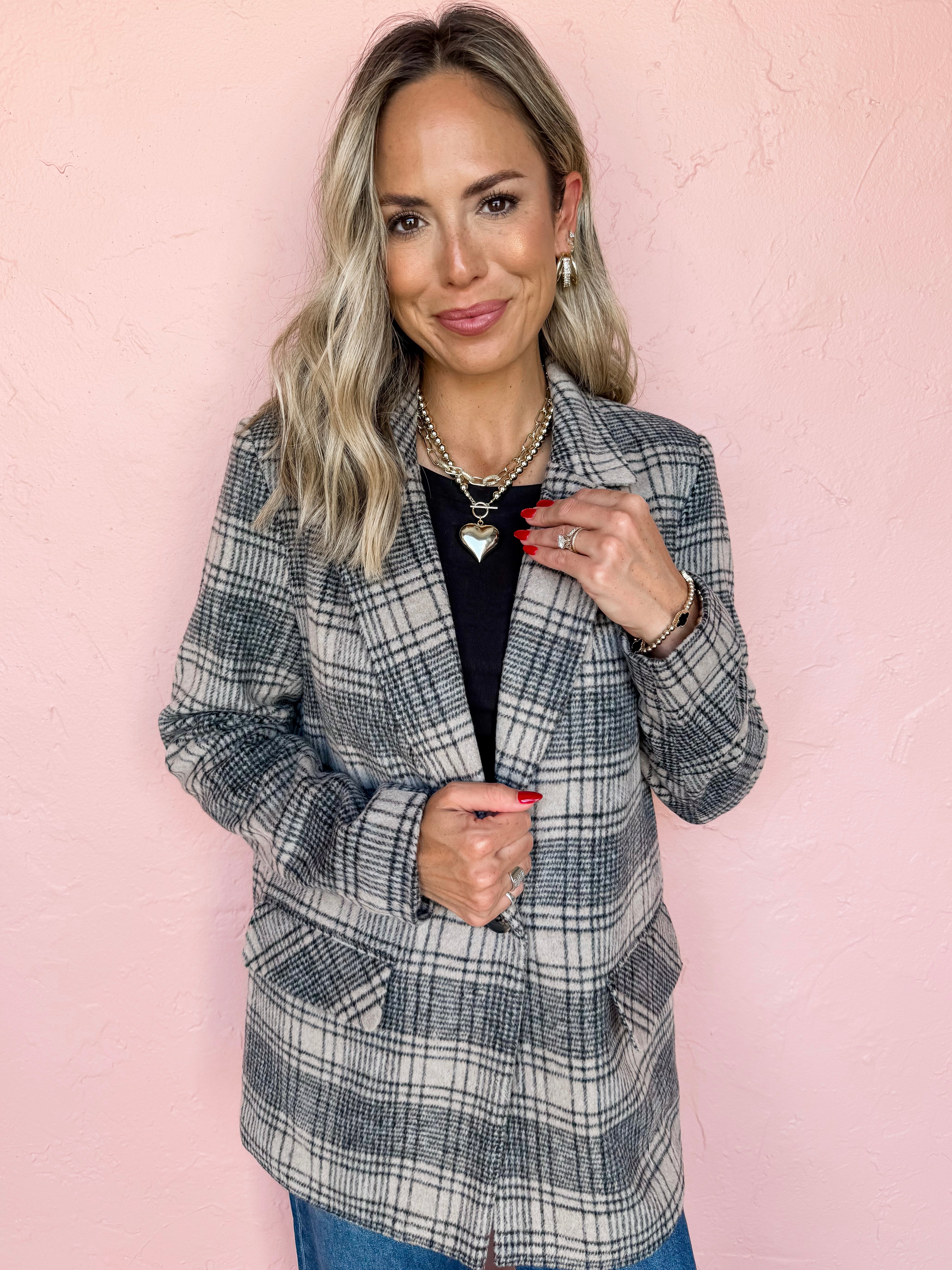 [Z Supply] Kingston Relaxed Plaid Blazer-Earthen Grey