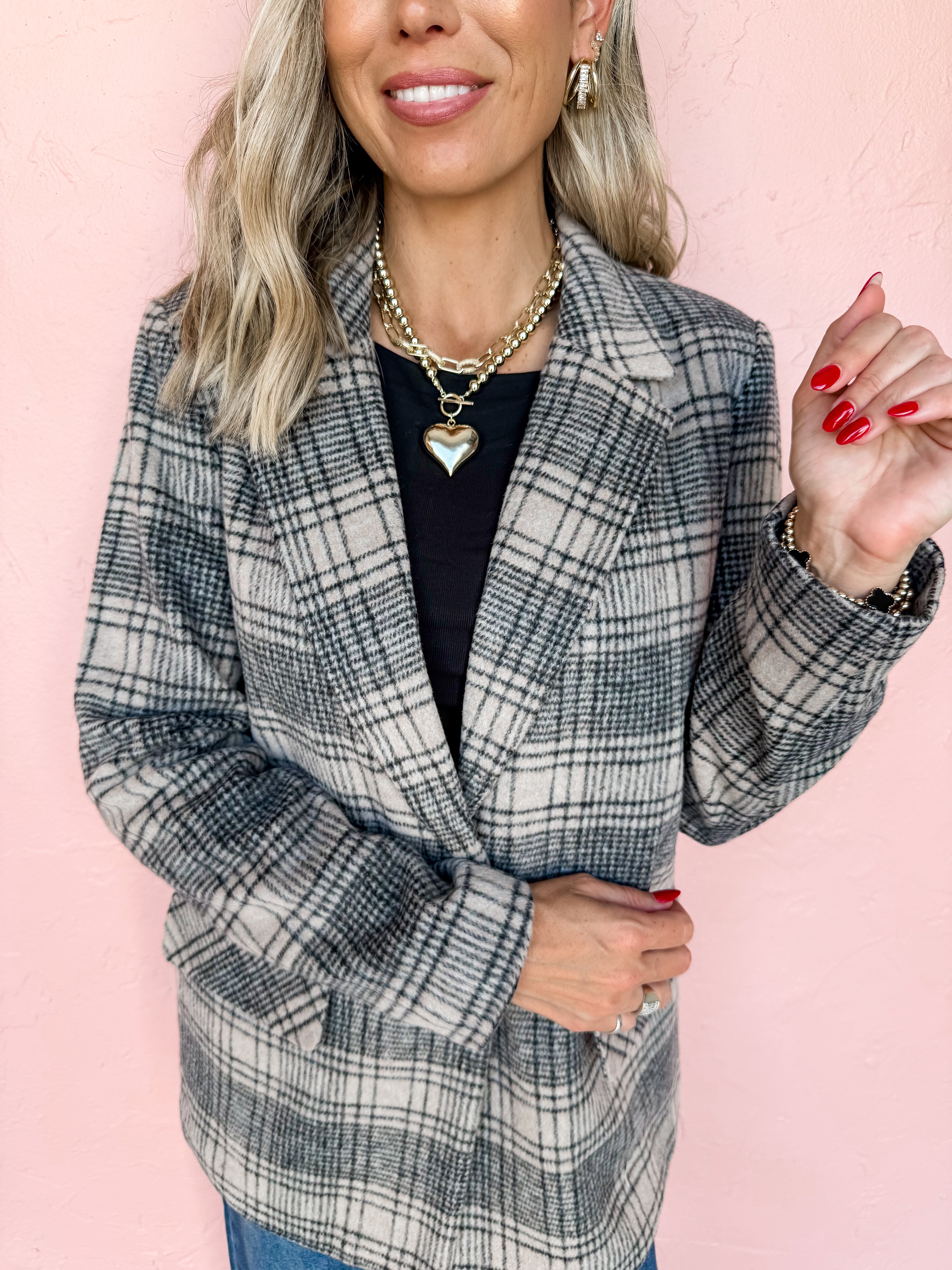 [Z Supply] Kingston Relaxed Plaid Blazer-Earthen Grey