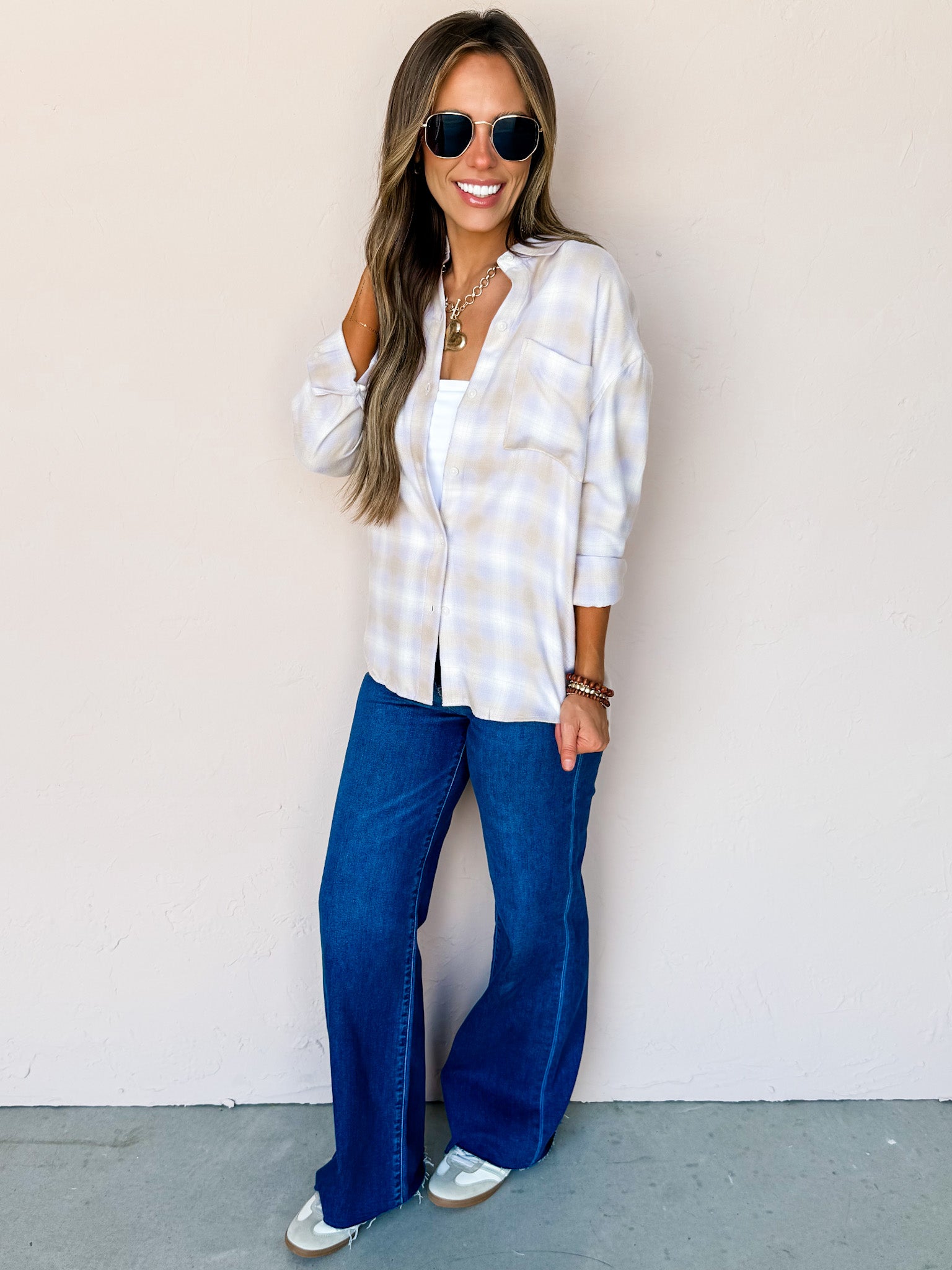 [Z Supply] River Plaid Button Up-Lavender Ice