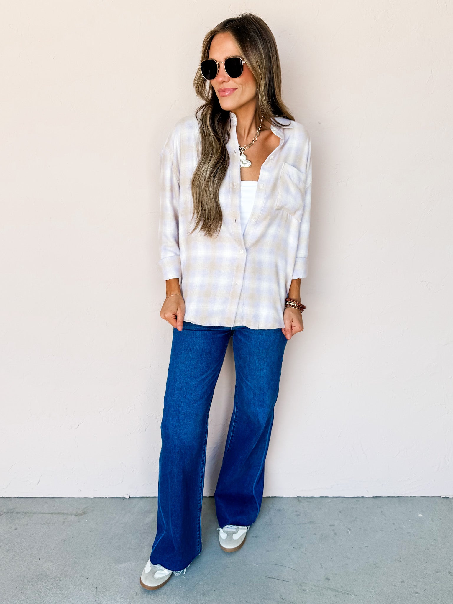 [Z Supply] River Plaid Button Up-Lavender Ice