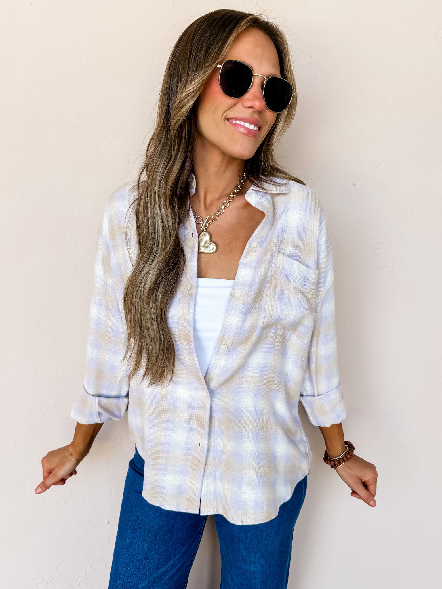 [Z Supply] River Plaid Button Up-Lavender Ice