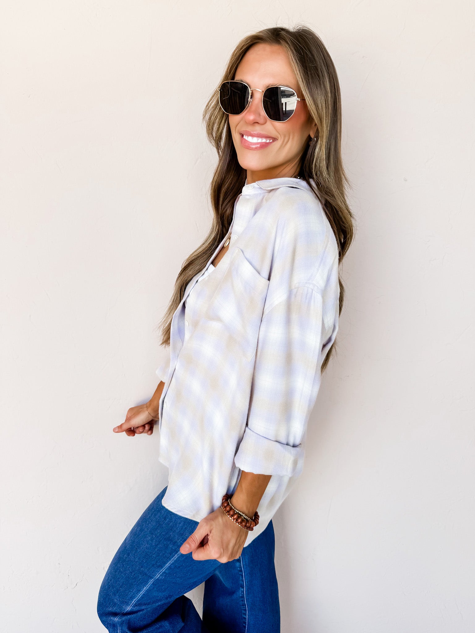 [Z Supply] River Plaid Button Up-Lavender Ice