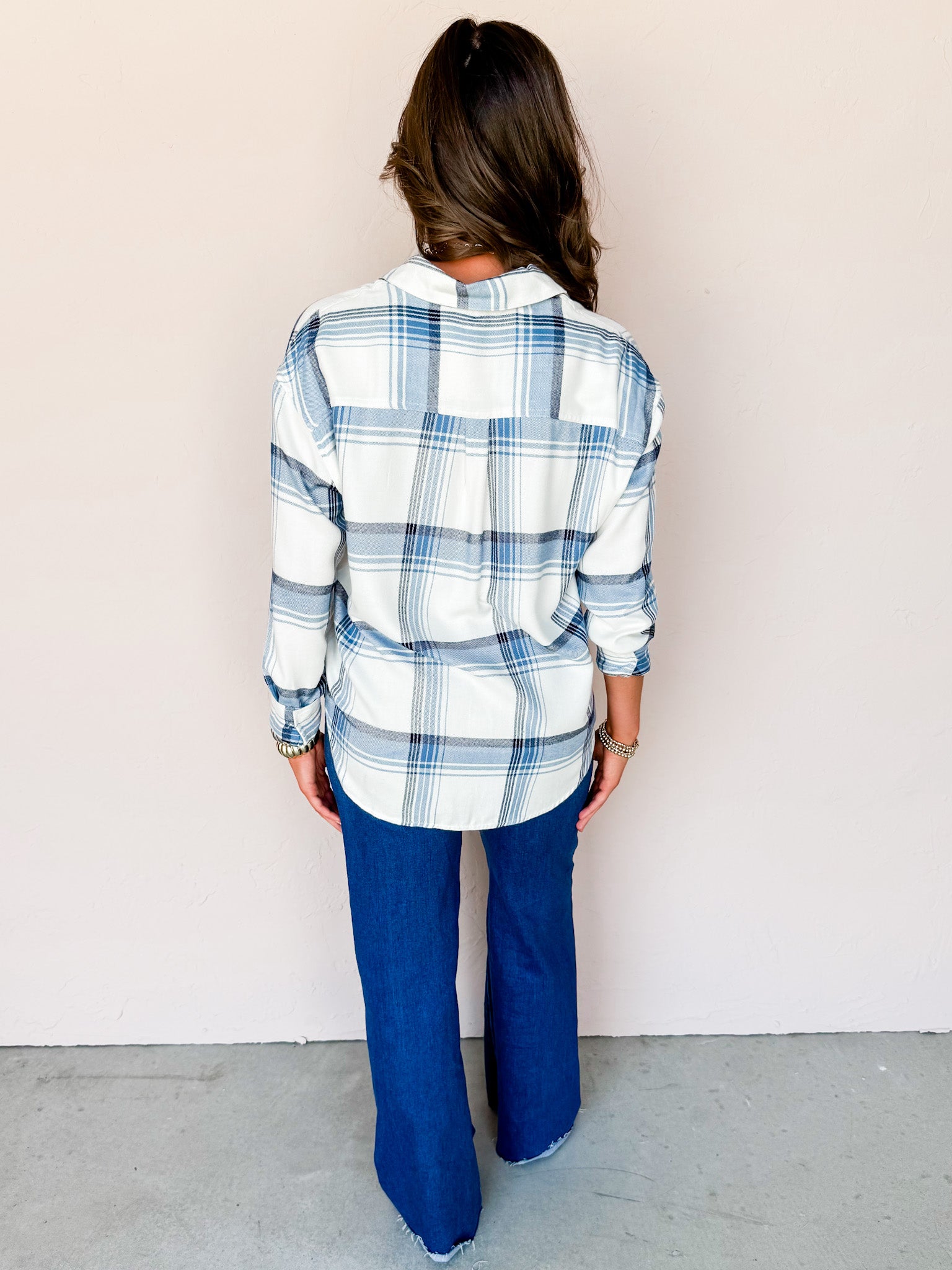 [Z Supply] River Plaid Button Up-Vintage Indigo