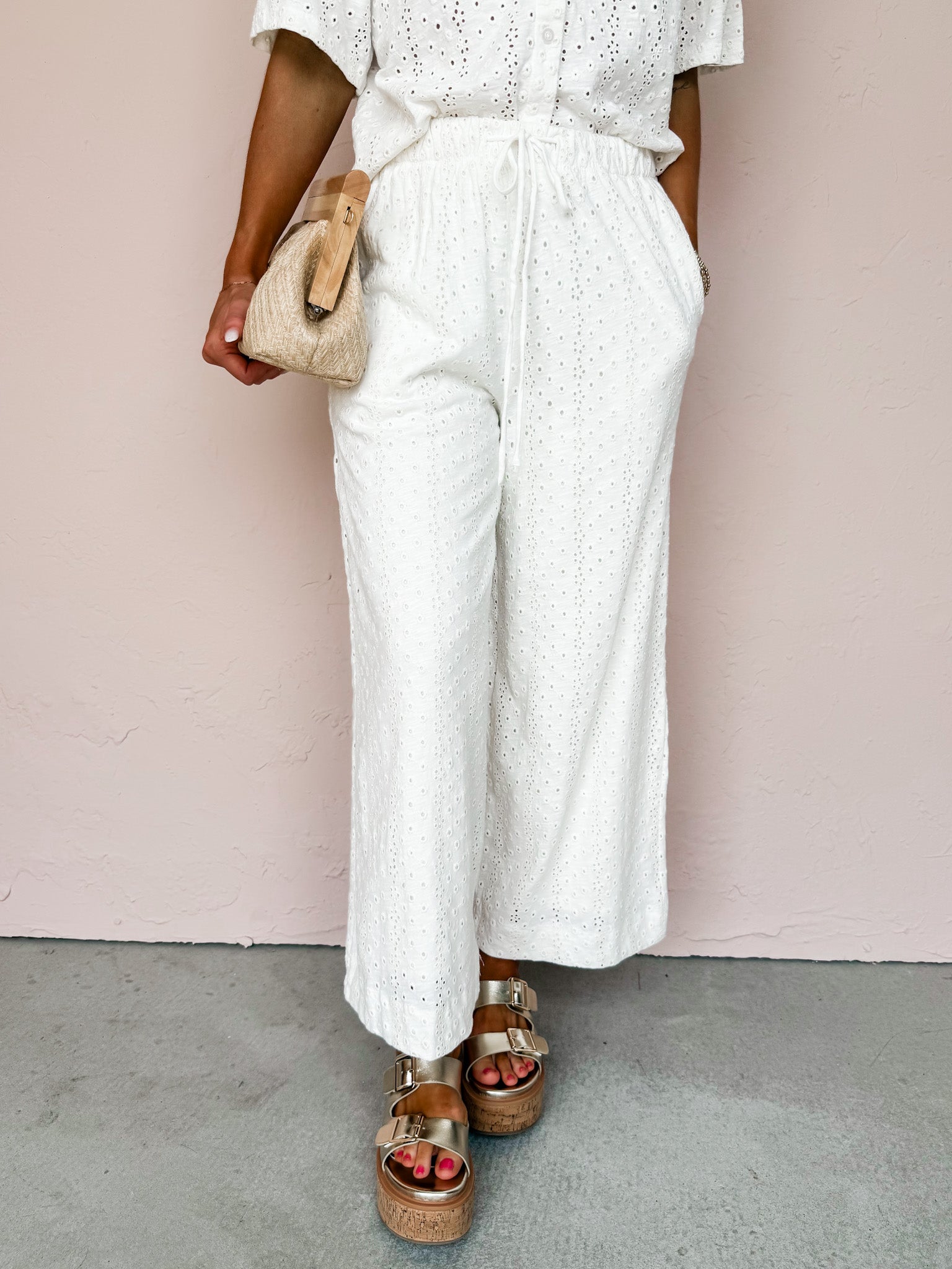 [Z Supply] Romi Knit Eyelet Pant-White