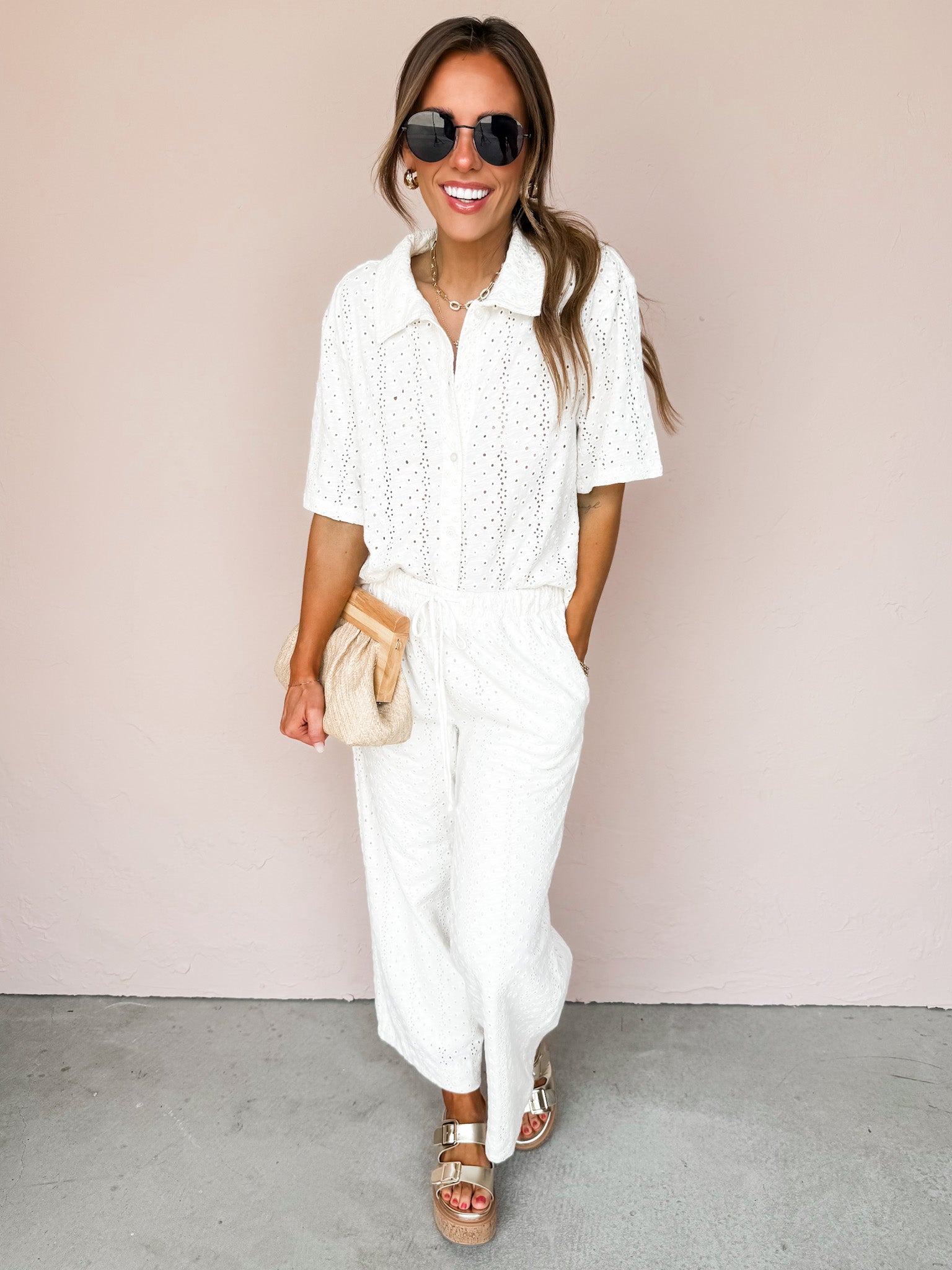 [Z Supply] Romi Knit Eyelet Pant-White