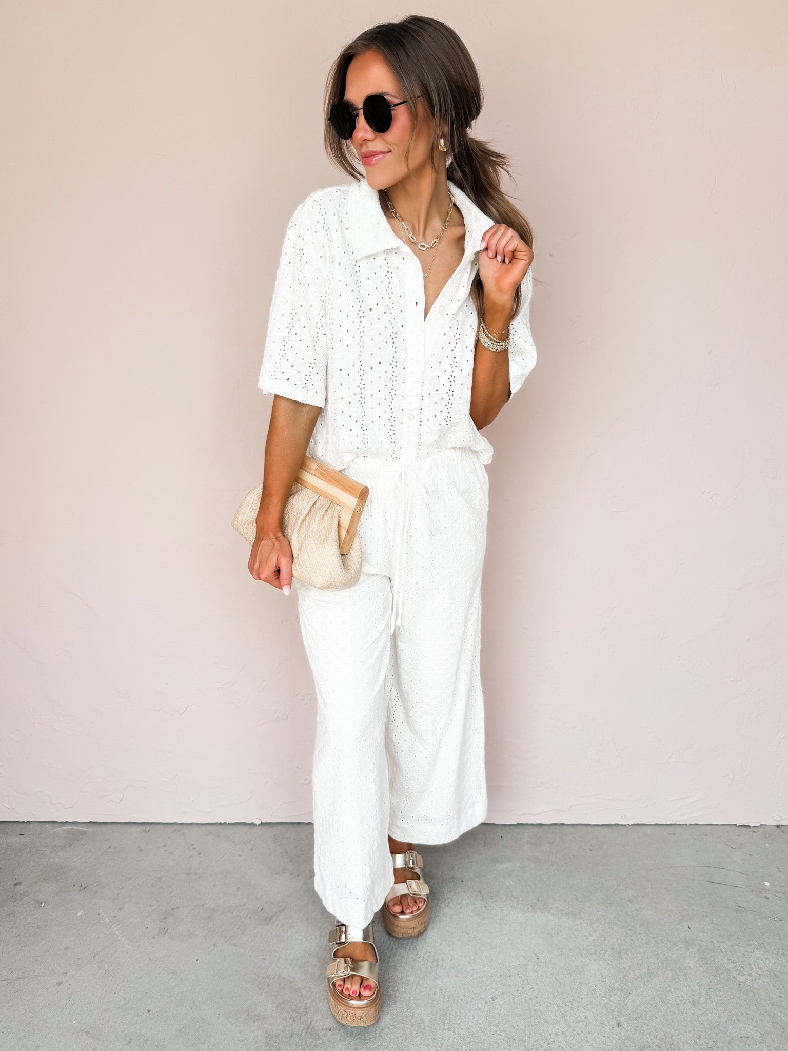 [Z Supply] Romi Knit Eyelet Pant-White