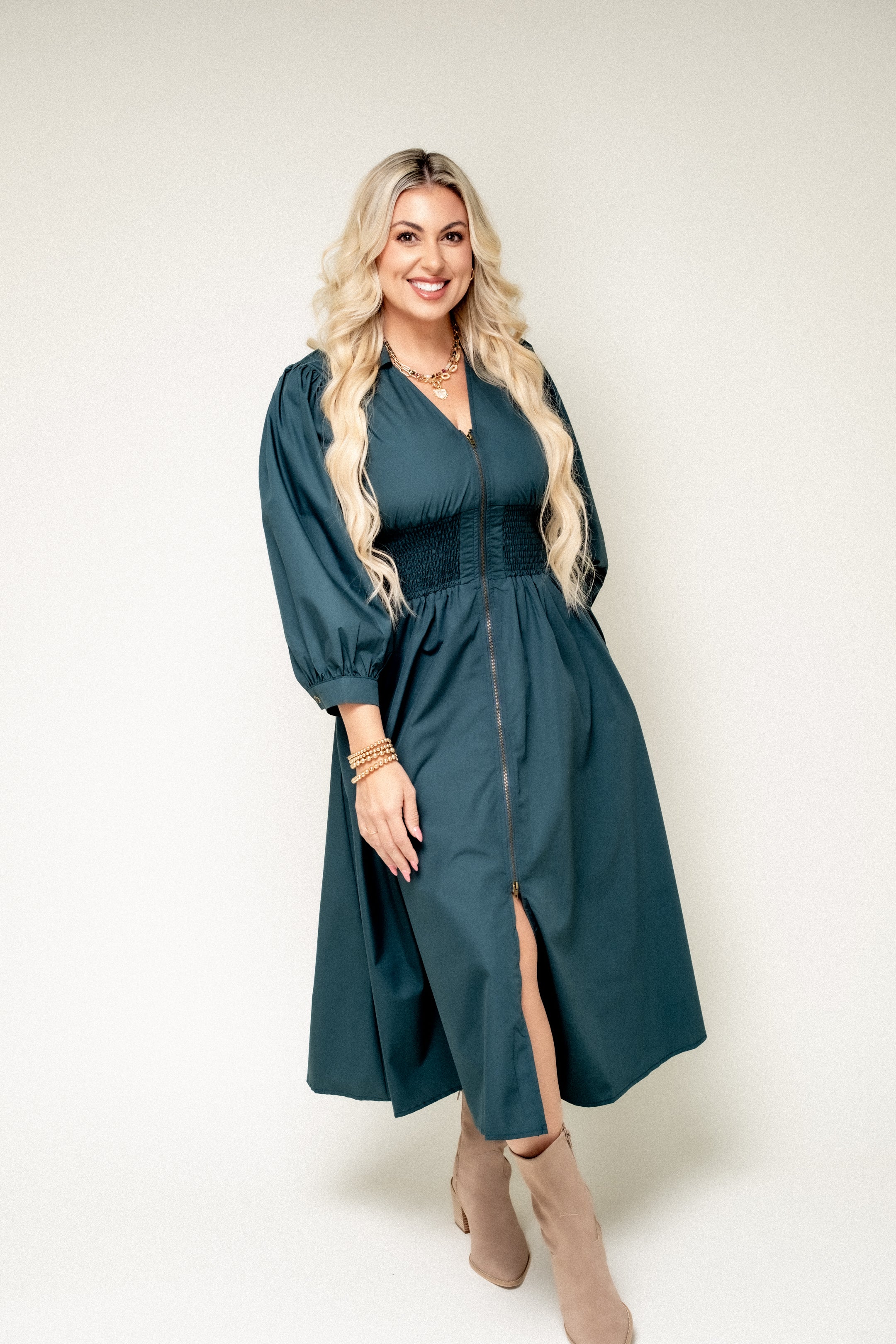 All Together Now V Neck Midi Dress-Forest