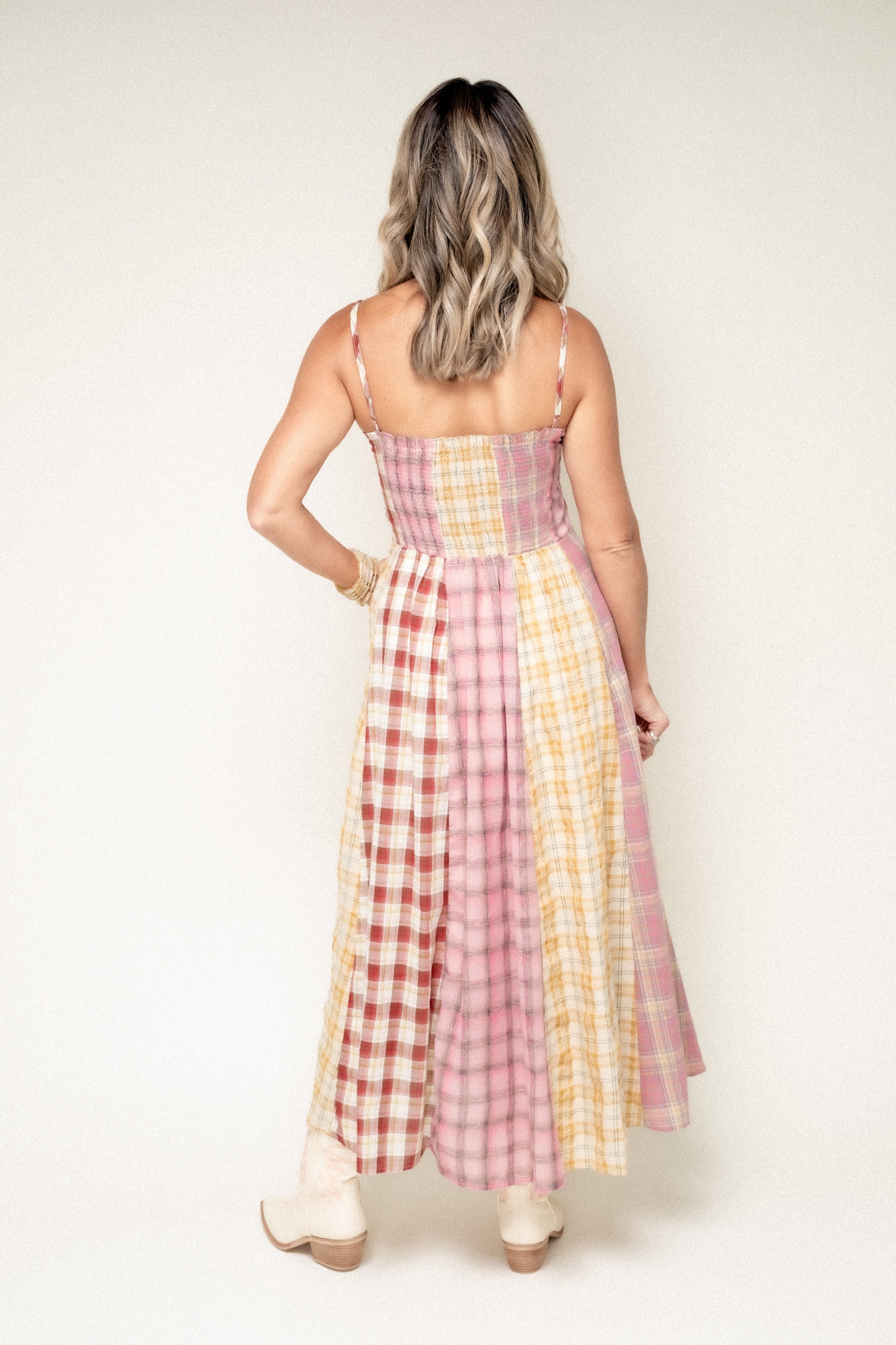 Give Your Best Mixed Plaid Midi Dress